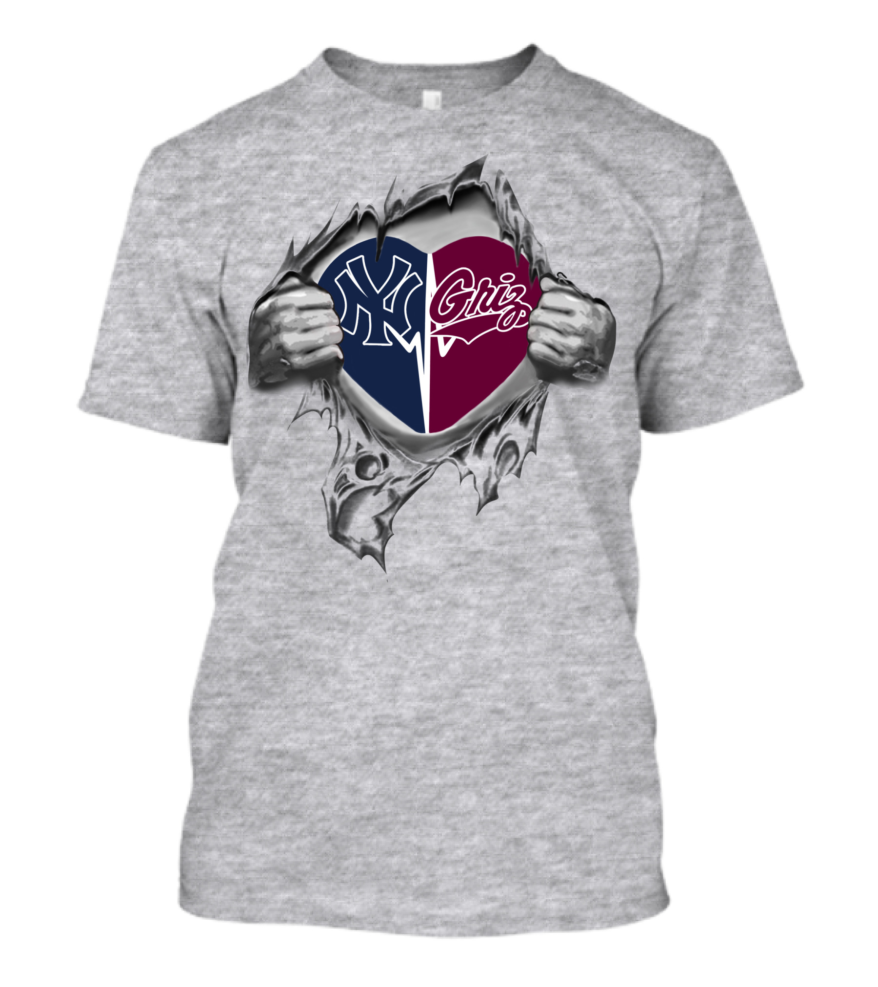 Yankees And Grizzlies Heart Symbol With Torn T-Shirt