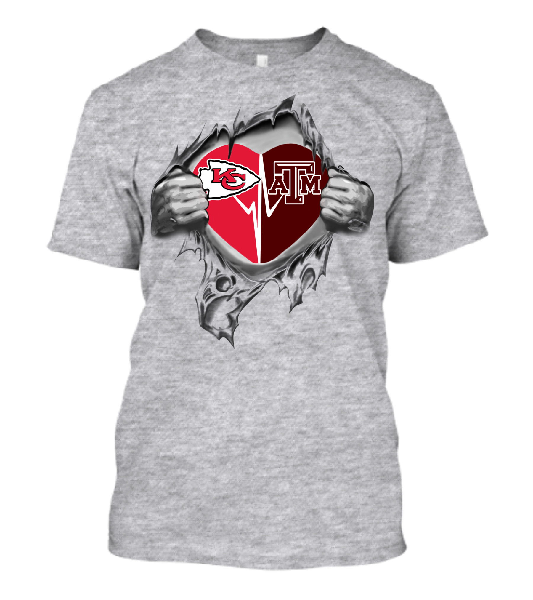Kansas City Chiefs And Texas A&M Heart Logo With Ripped T-Shirt
