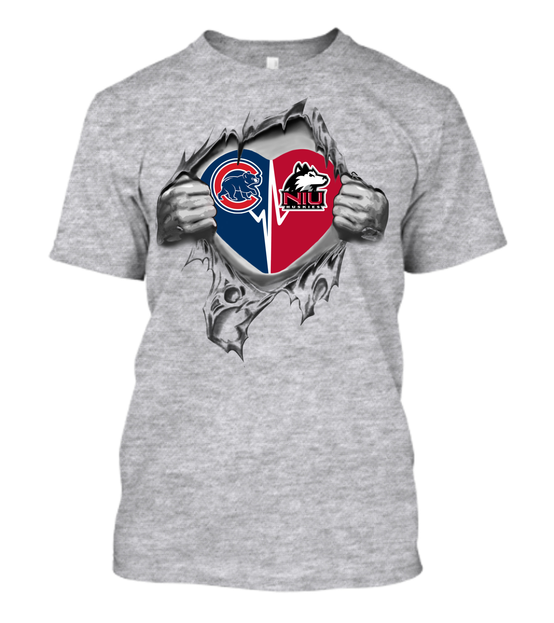 Cubs Niu Huskies Heart With Ripped T-Shirt