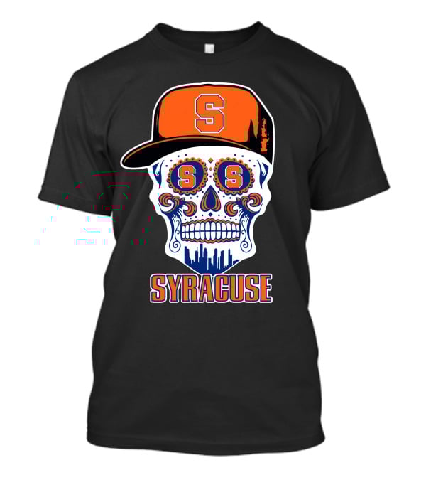 Syracuse Orange Skull With Baseball Cap And Cityscape Elements T-Shirt
