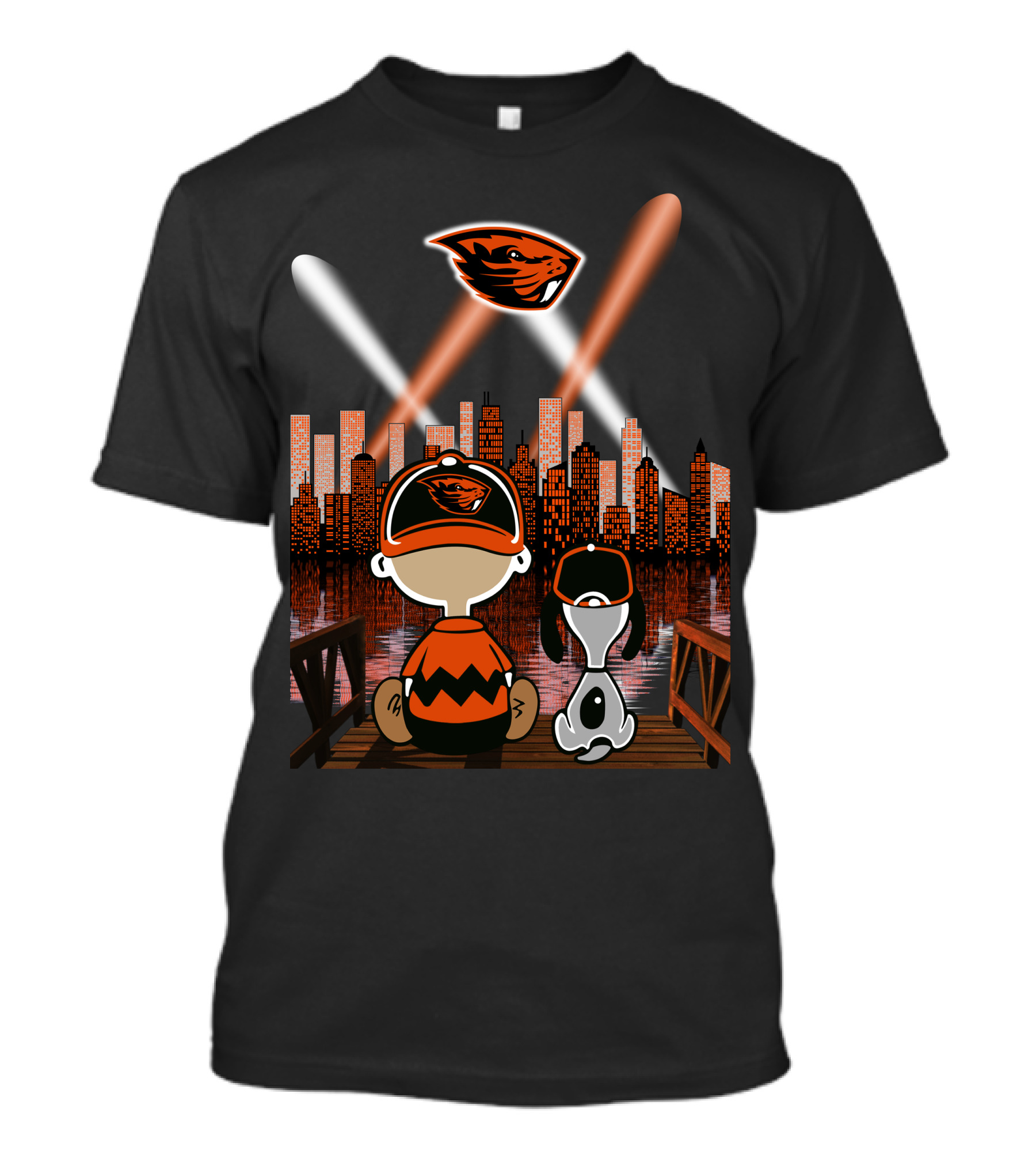Oregon State Beavers City Skyline Night Lights Peanuts Character Scene T-Shirt