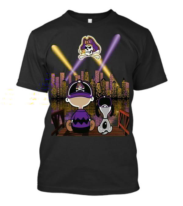 East Carolina Pirates Night Cityscape With Ecu Skull Logo And Characters T-Shirt