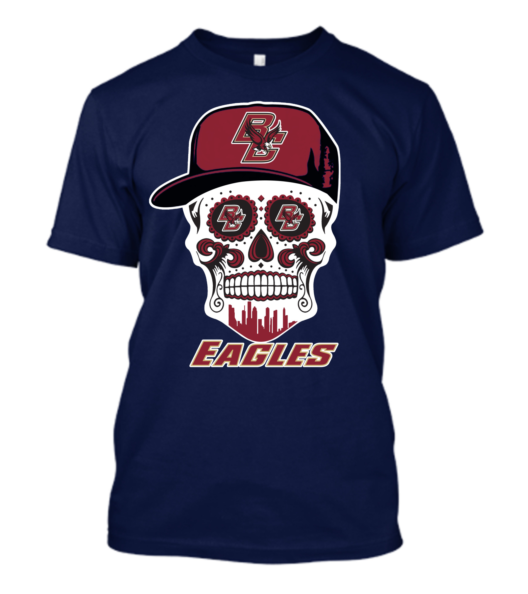 Bc Eagles Skull Emblem With Cap T-Shirt