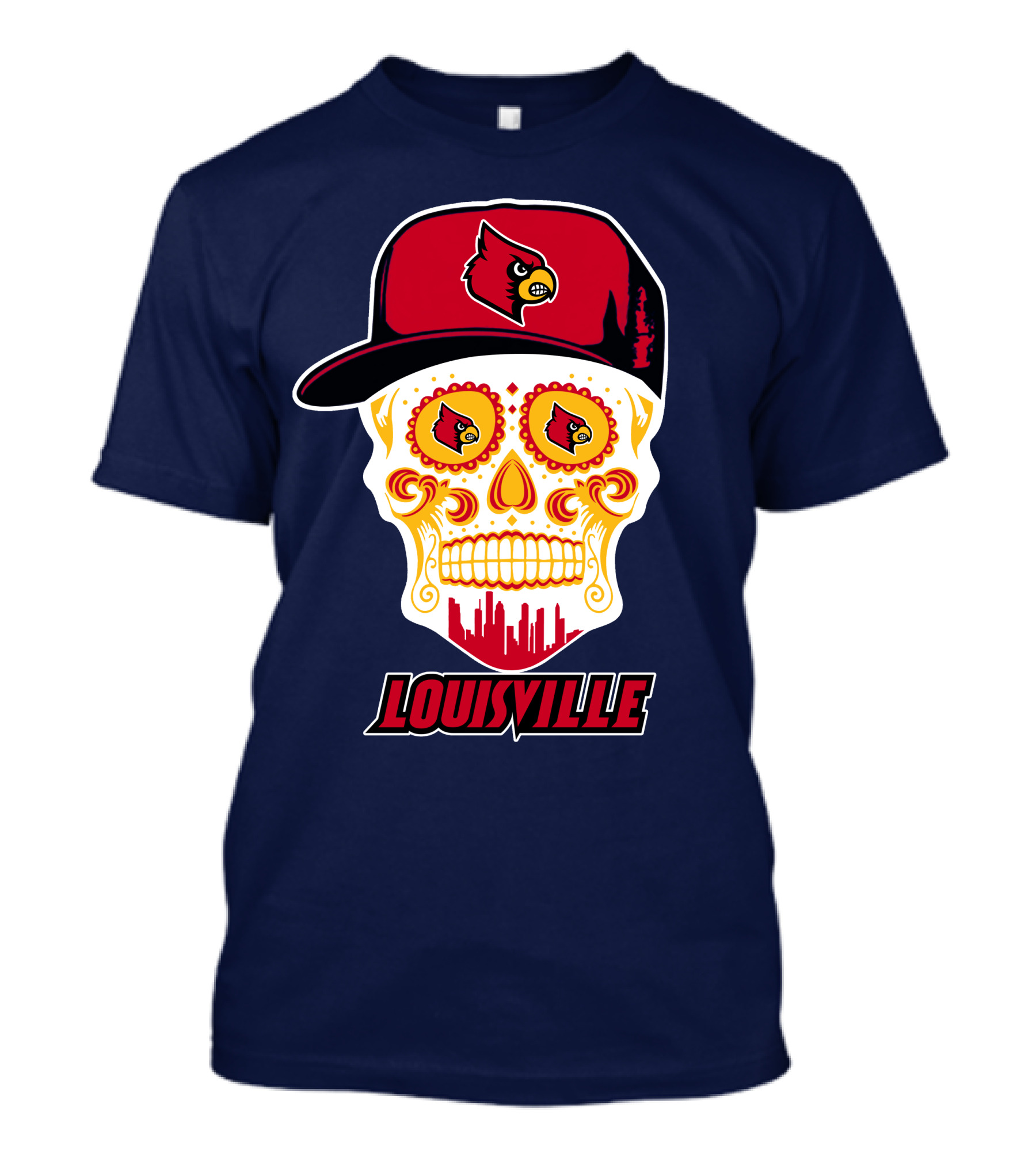 Louisville Cardinals Sugar Skull Cap T-Shirt