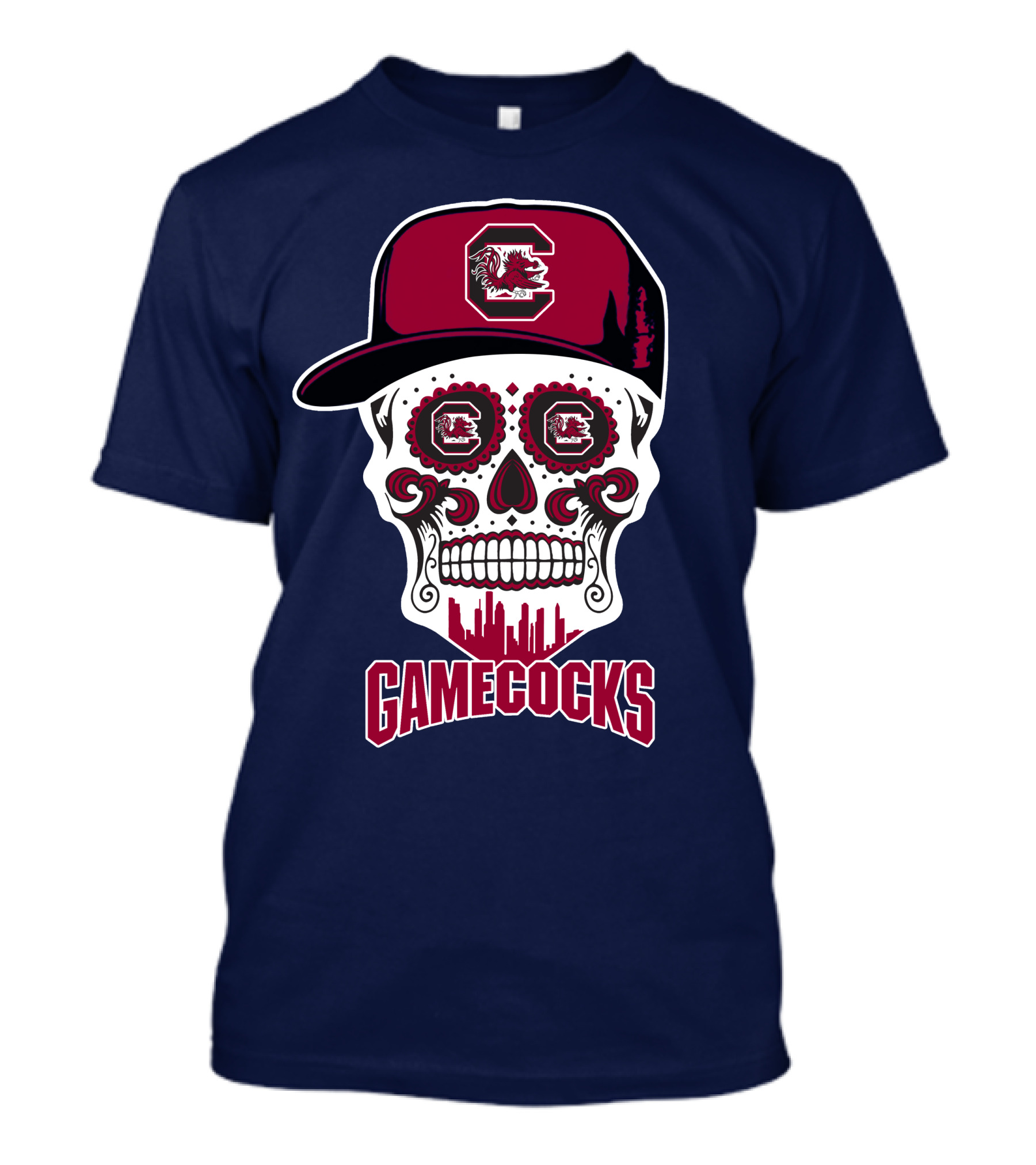 South Carolina Gamecocks Skull Design With Hat And Icons T-Shirt