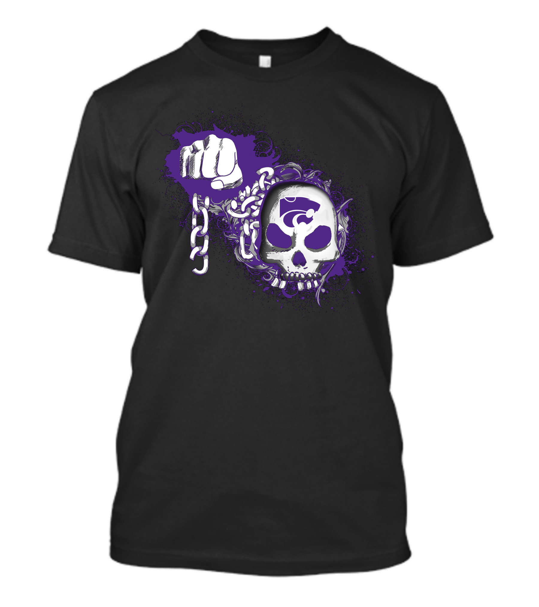 Kansas State Wildcats Skull And Fist With Chains And Powercat T-Shirt