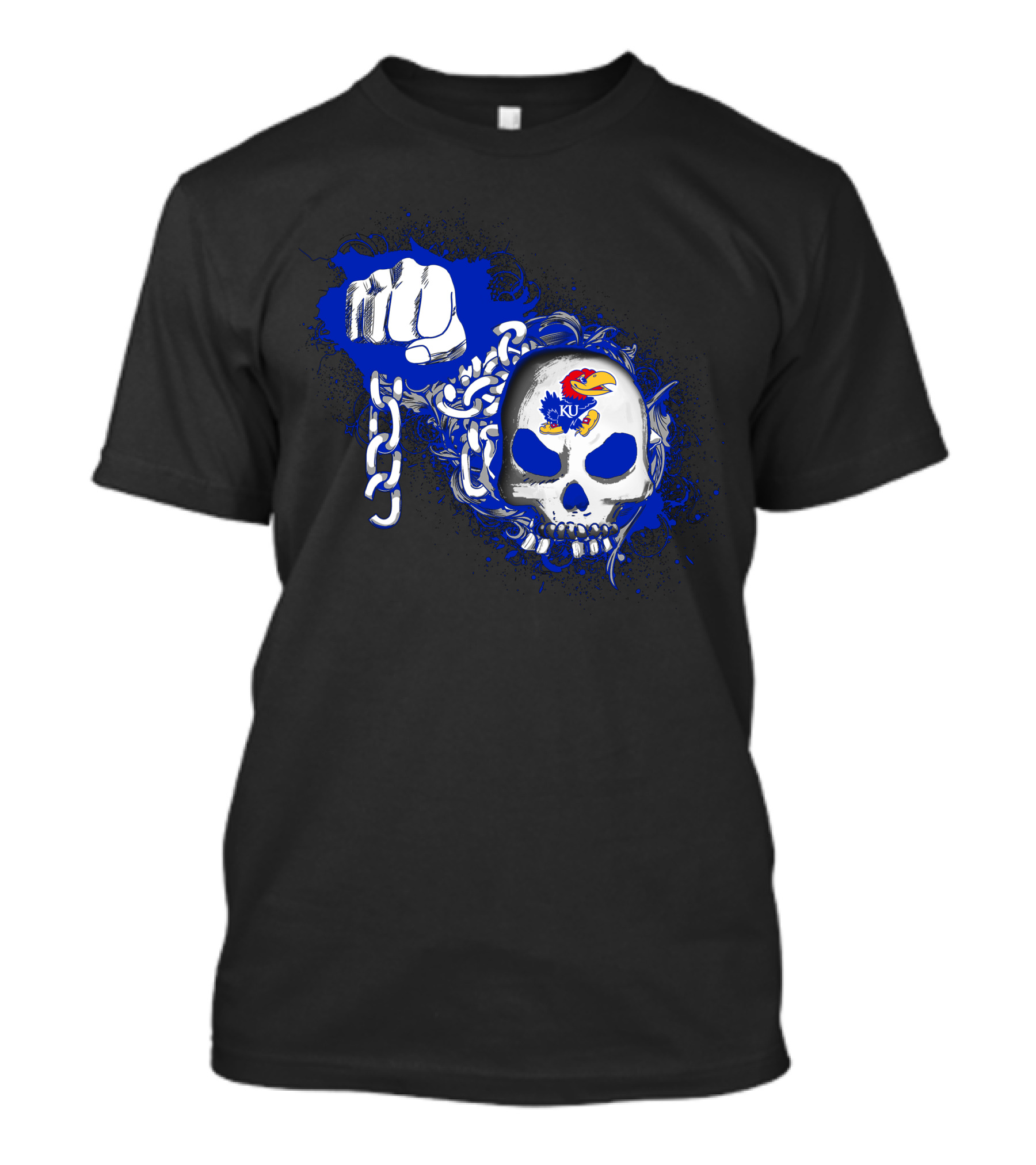 Kansas Jayhawks Skull With Chains And Bold Fist T-Shirt