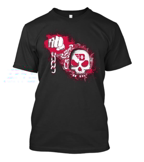 Dayton Flyers Skull Fist Chains Red Black T-Shirt