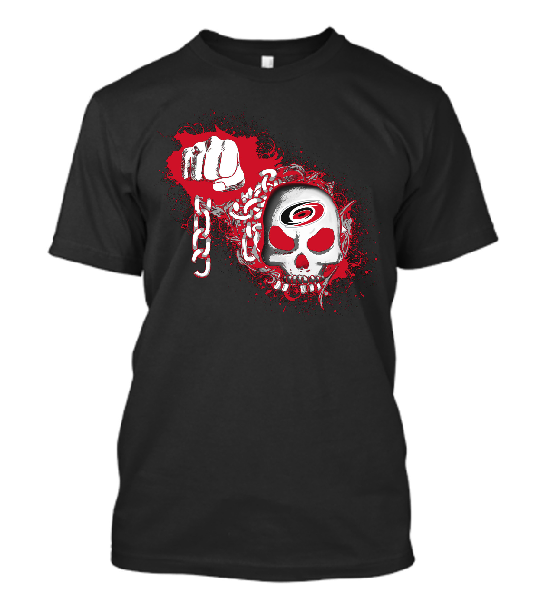 Fist And Chains Skull With Carolina Hurricanes Logo 153 T-Shirt