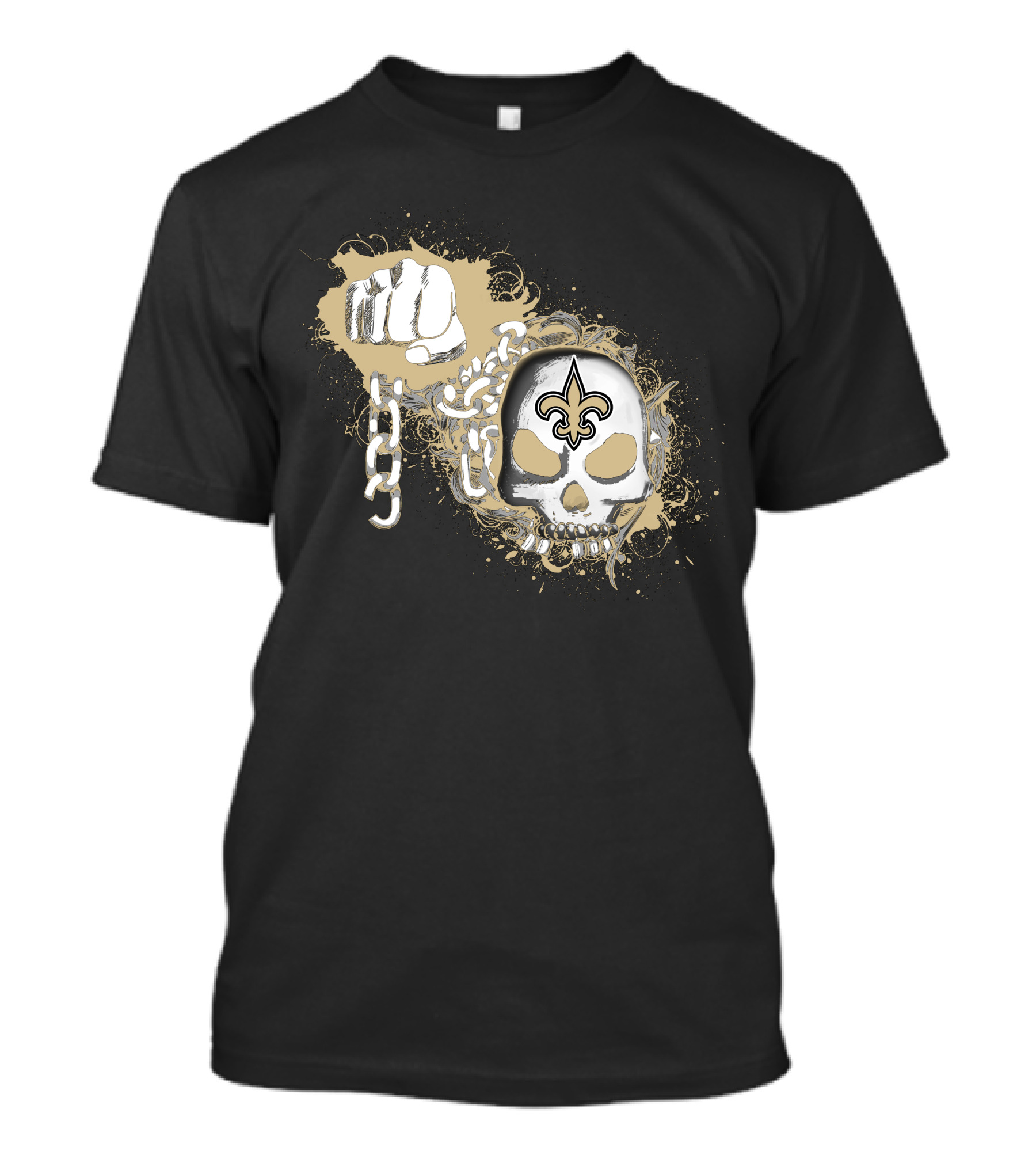 Skull Fist Chain New Orleans Saints Fleur-De-Lis T-Shirt