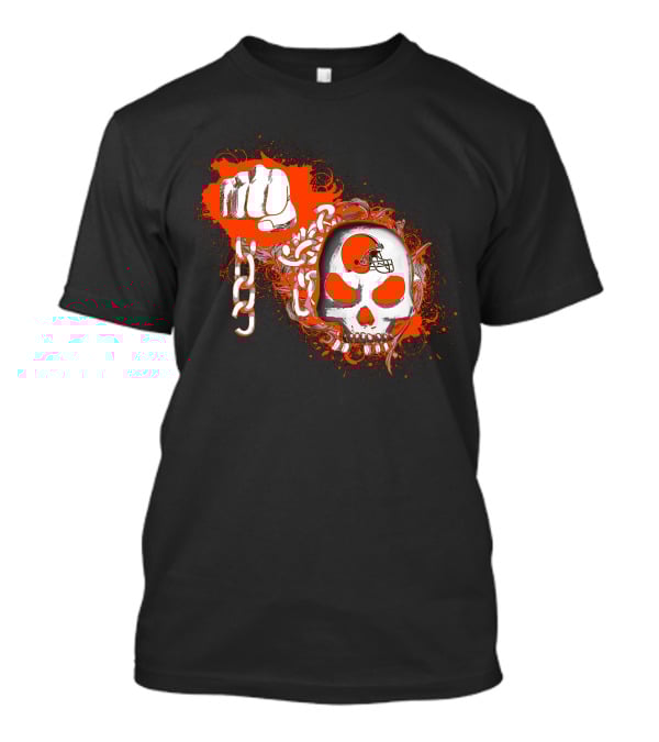 Cleveland Browns Skull Helmet Fist Chains T-Shirt