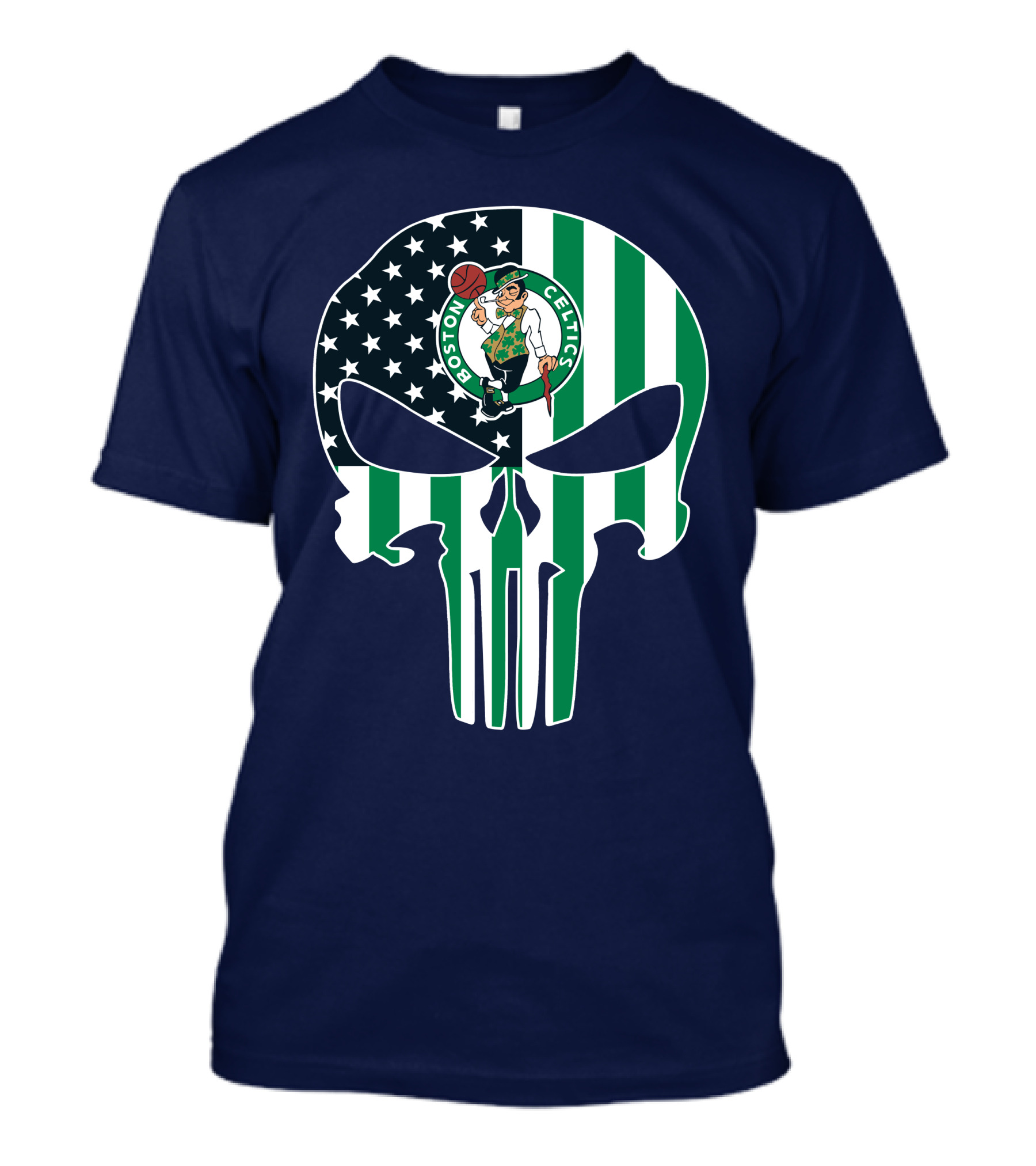 Boston Celtics Punisher Logo American Flag Skull T-Shirt