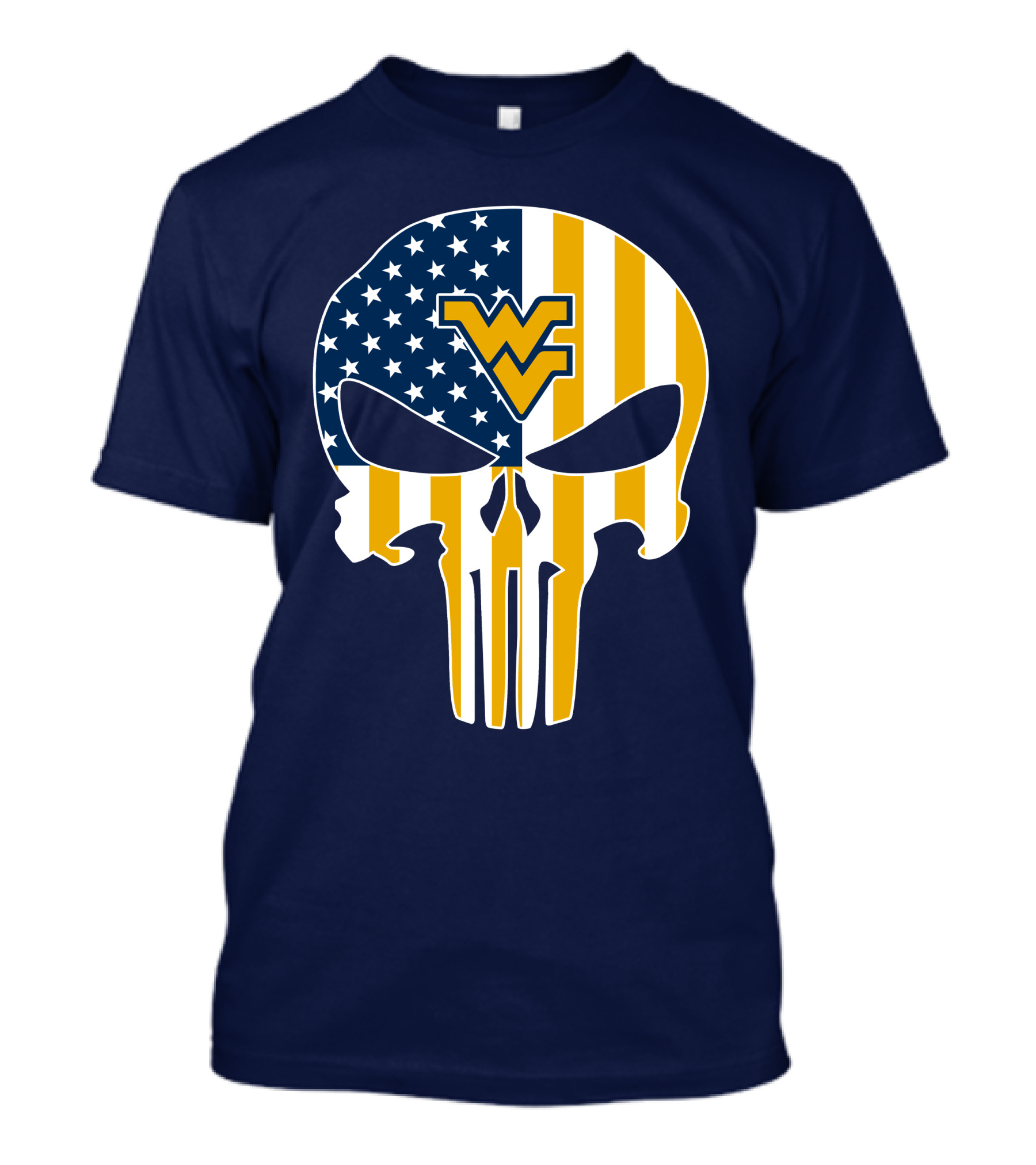 West Virginia Mountaineers The Punisher American Flag Skull T-Shirt