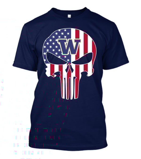 Washington Huskies The Punisher American Flag Skull W T-Shirt