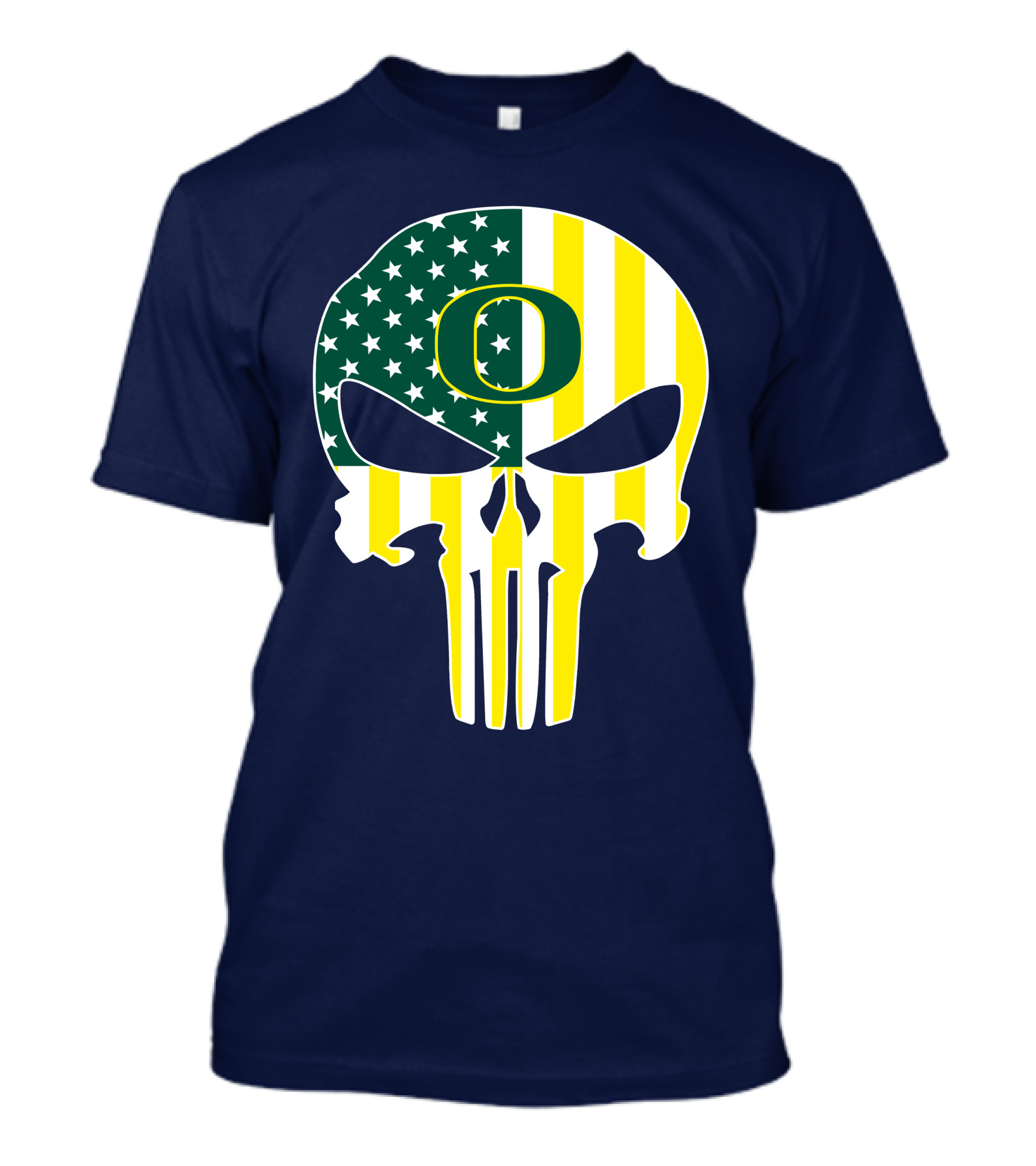 Oregon Ducks Punisher Skull American Flag T-Shirt