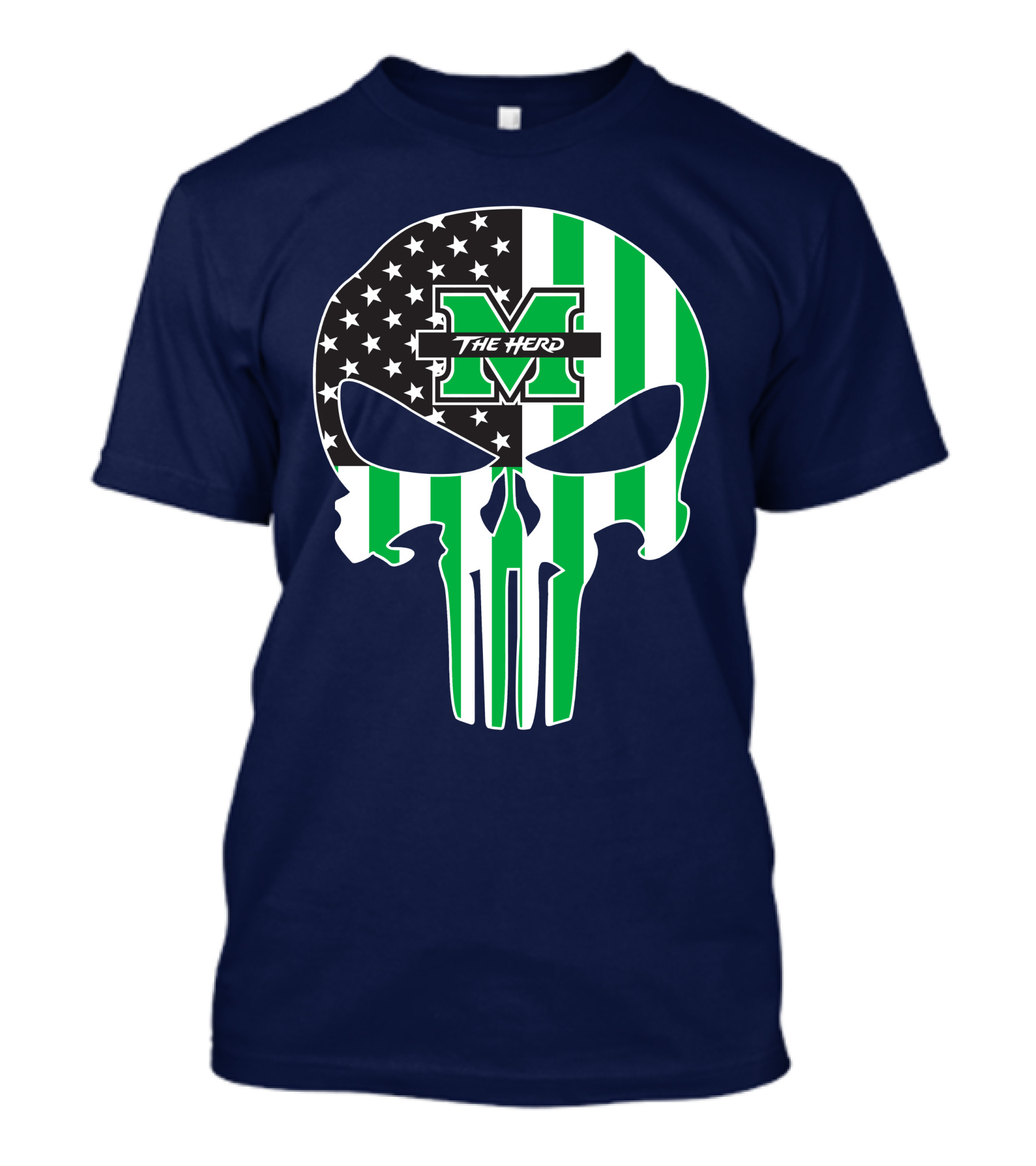 Marshall Thundering Herd The Punisher American Flag Skull T-Shirt
