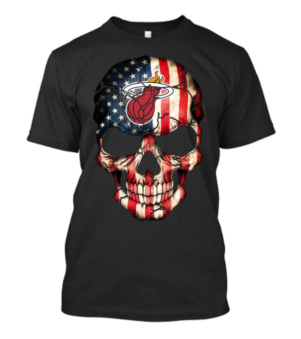 American Flag Skull With Miami Heat Basketball T-Shirt