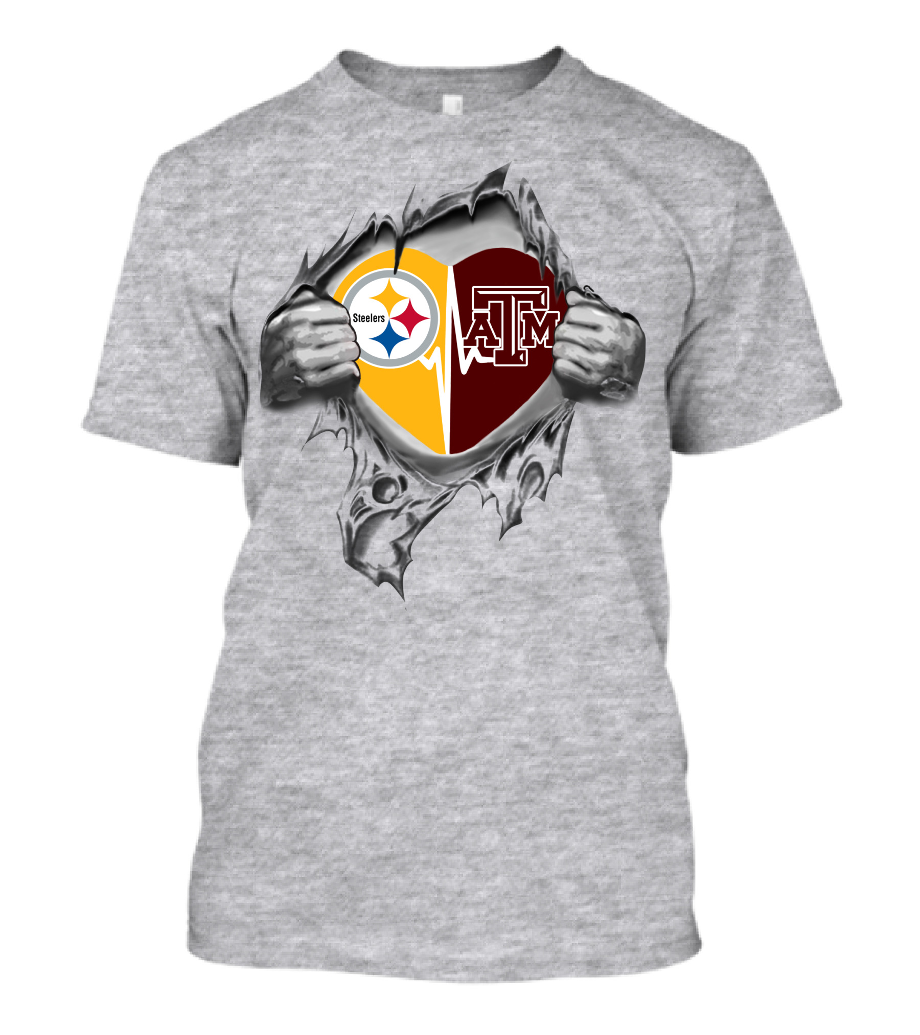 Steelers Texas A&M Aggies Heart Logo Collaboration T-Shirt