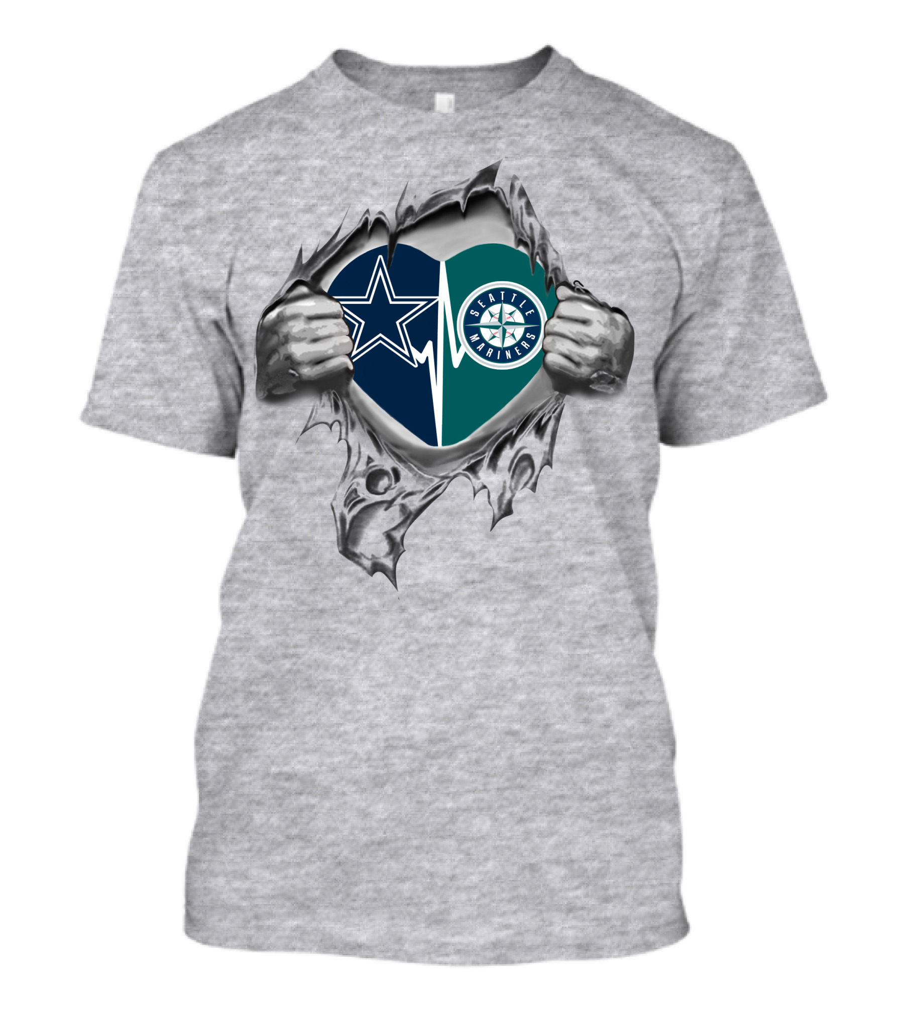 Cowboys Seattle Mariners Heart Logo Dual Loyalty T-Shirt