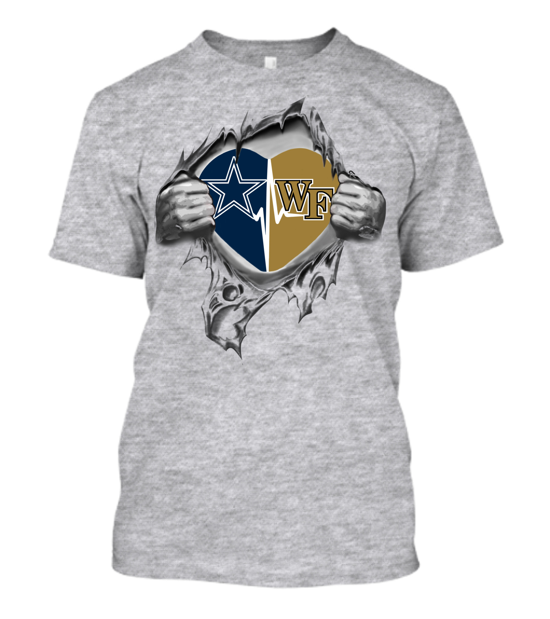 Cowboys Wake Forest Heart Design Featuring Star And Wf Logos T-Shirt