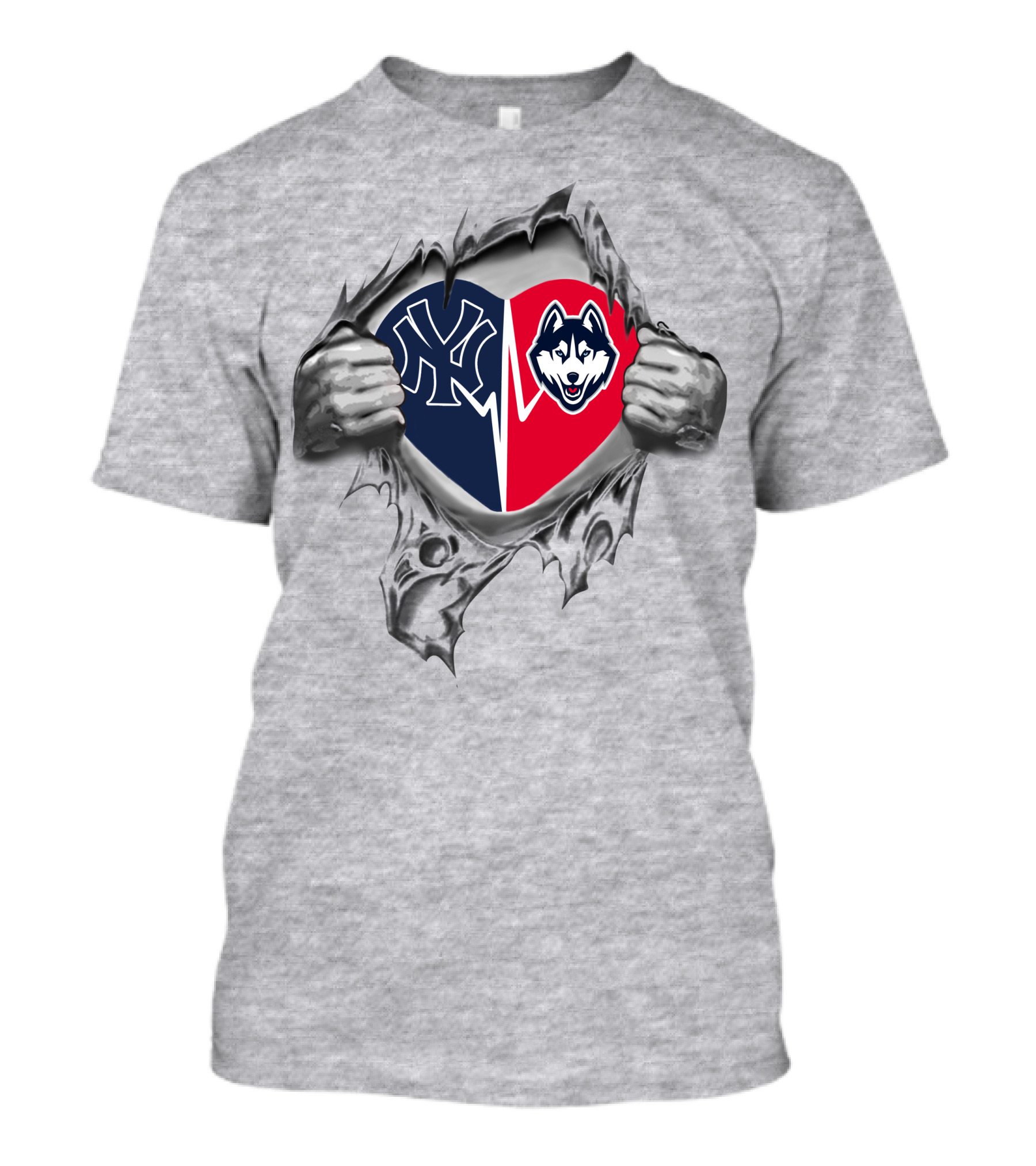 Yankees Uconn Heart Design Featuring Iconic Logos T-Shirt