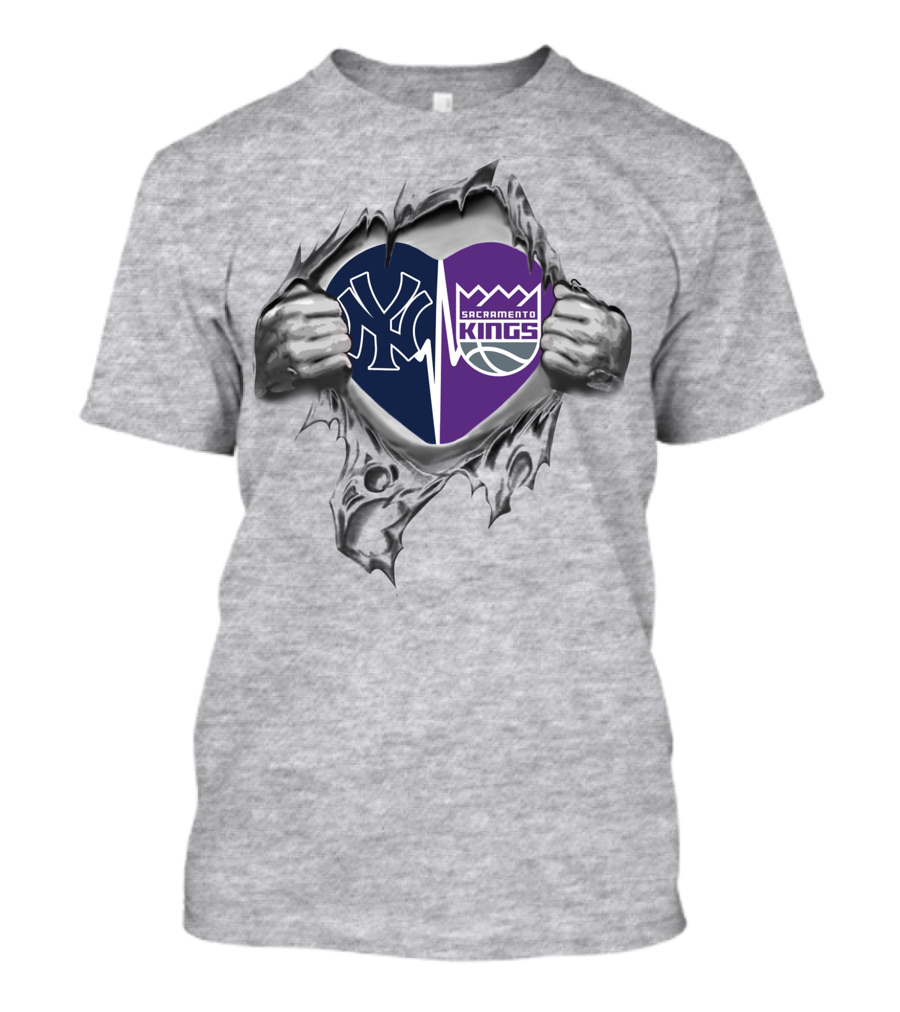 Yankees Sacramento Kings Split Heart T-Shirt