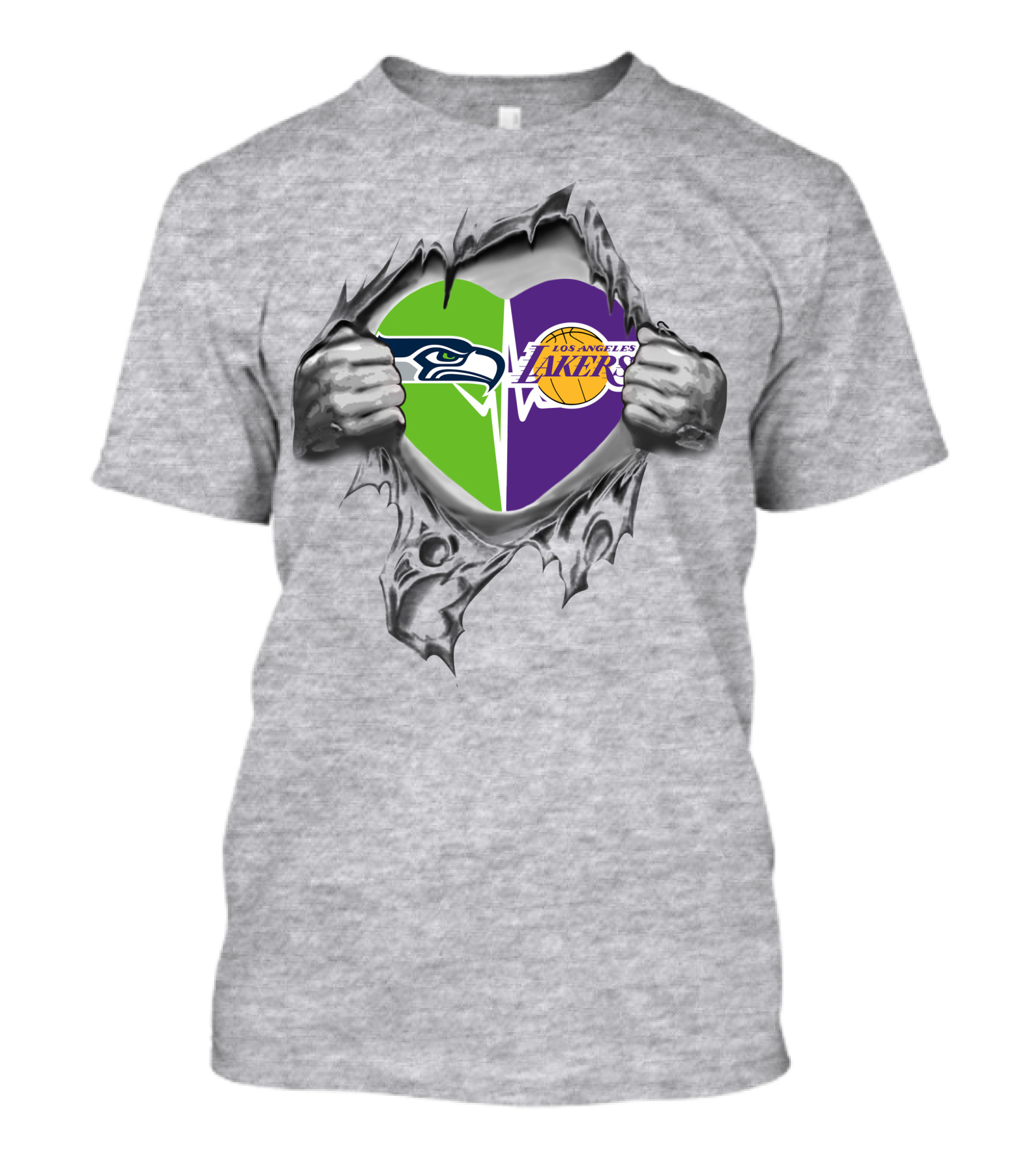 Lakers Seattle Seahawks Heart Design With Logos T-Shirt