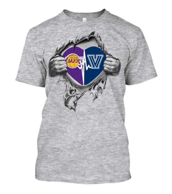Los Angeles Lakers Villanova Wildcats Heartbeat Connection T-Shirt