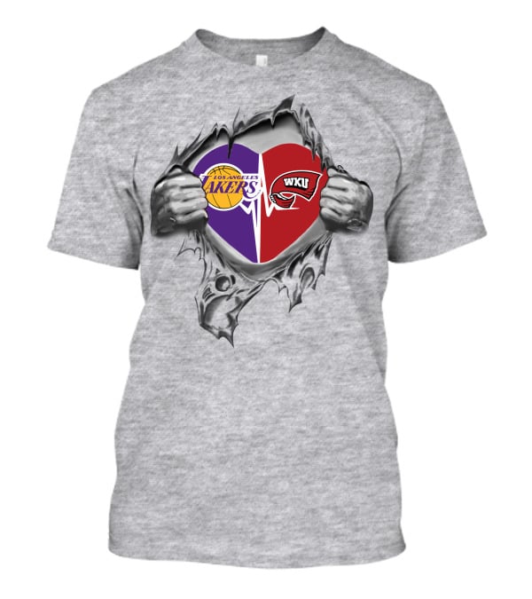 Los Angeles Lakers And Wku Hilltoppers Heart Split T-Shirt