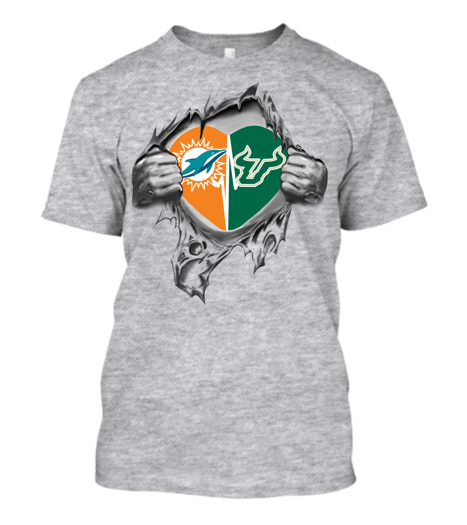 Miami Dolphins And South Florida Bulls Heart T-Shirt