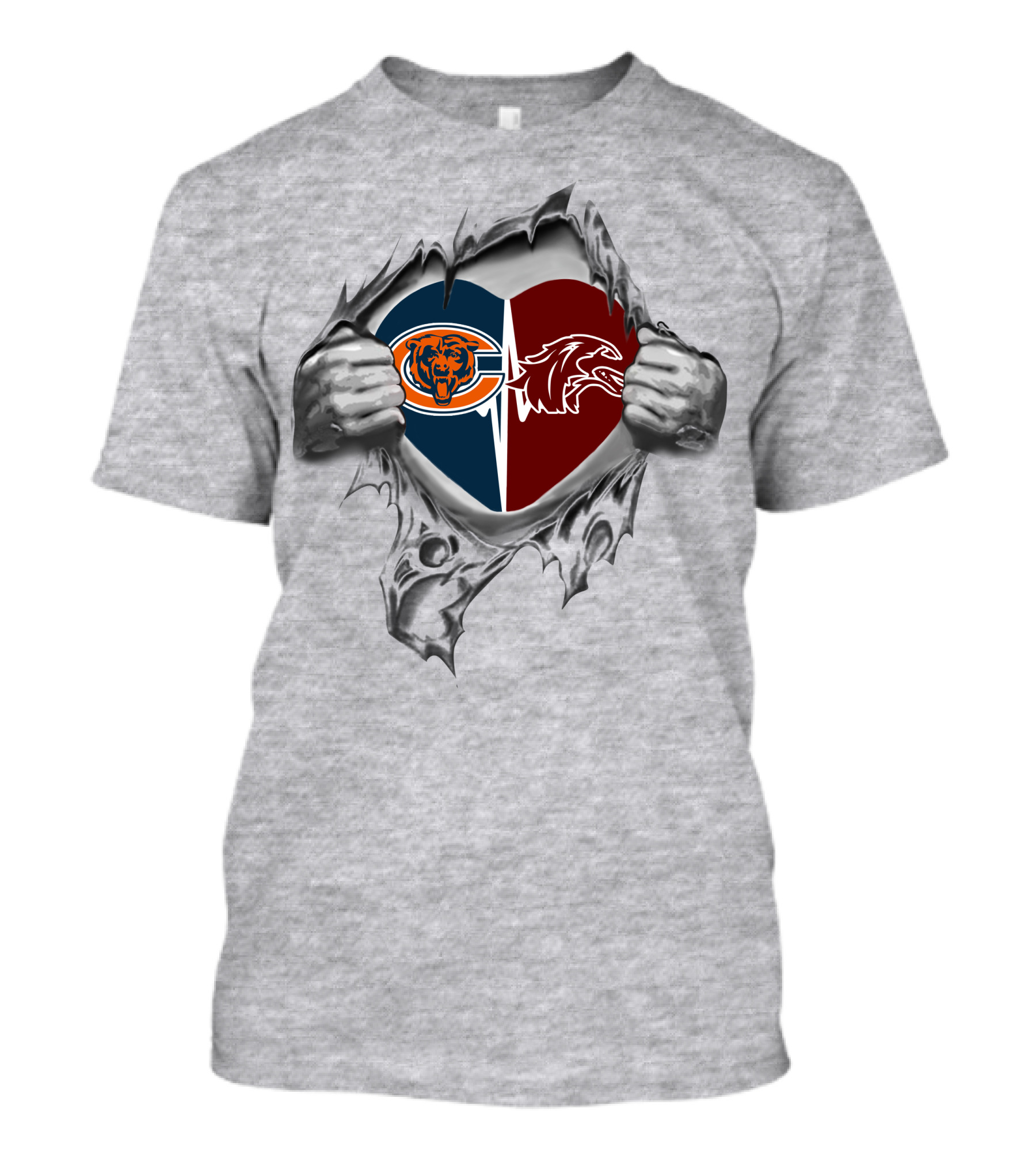 Chicago Bears Southern Illinois Salukis Heart Design Fusion T-Shirt