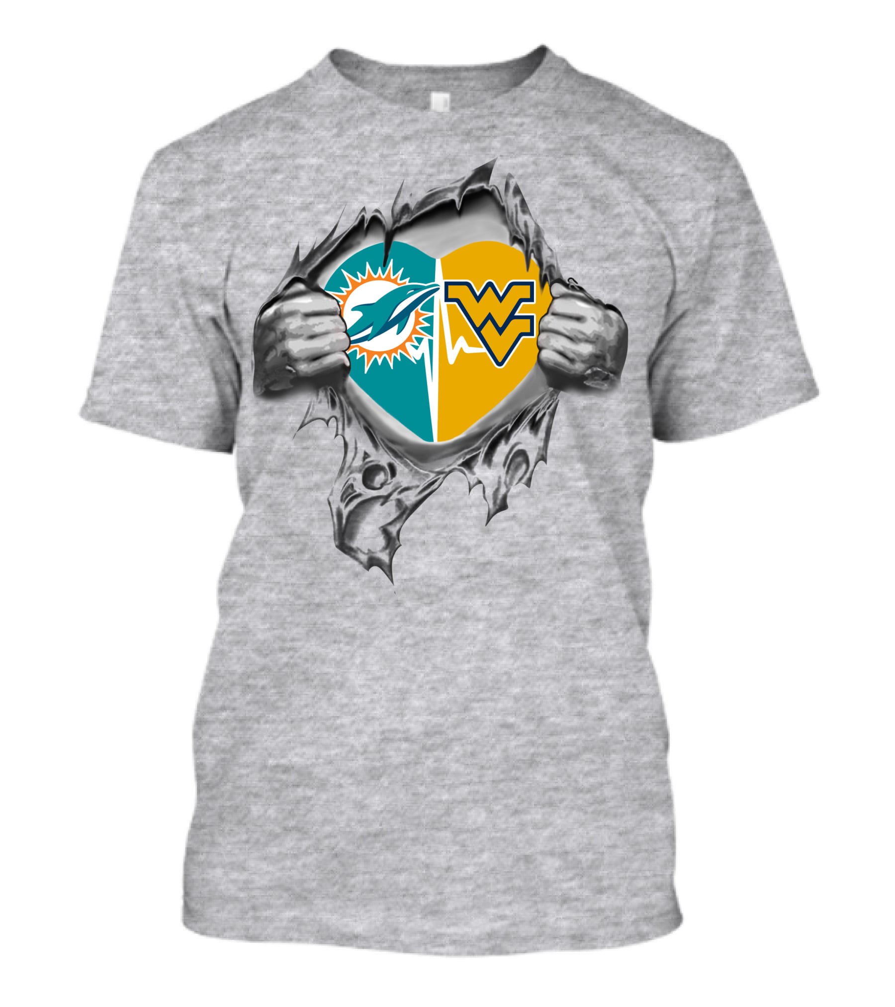 Dolphins Miami Dolphins West Virginia Mountaineers Heart T-Shirt