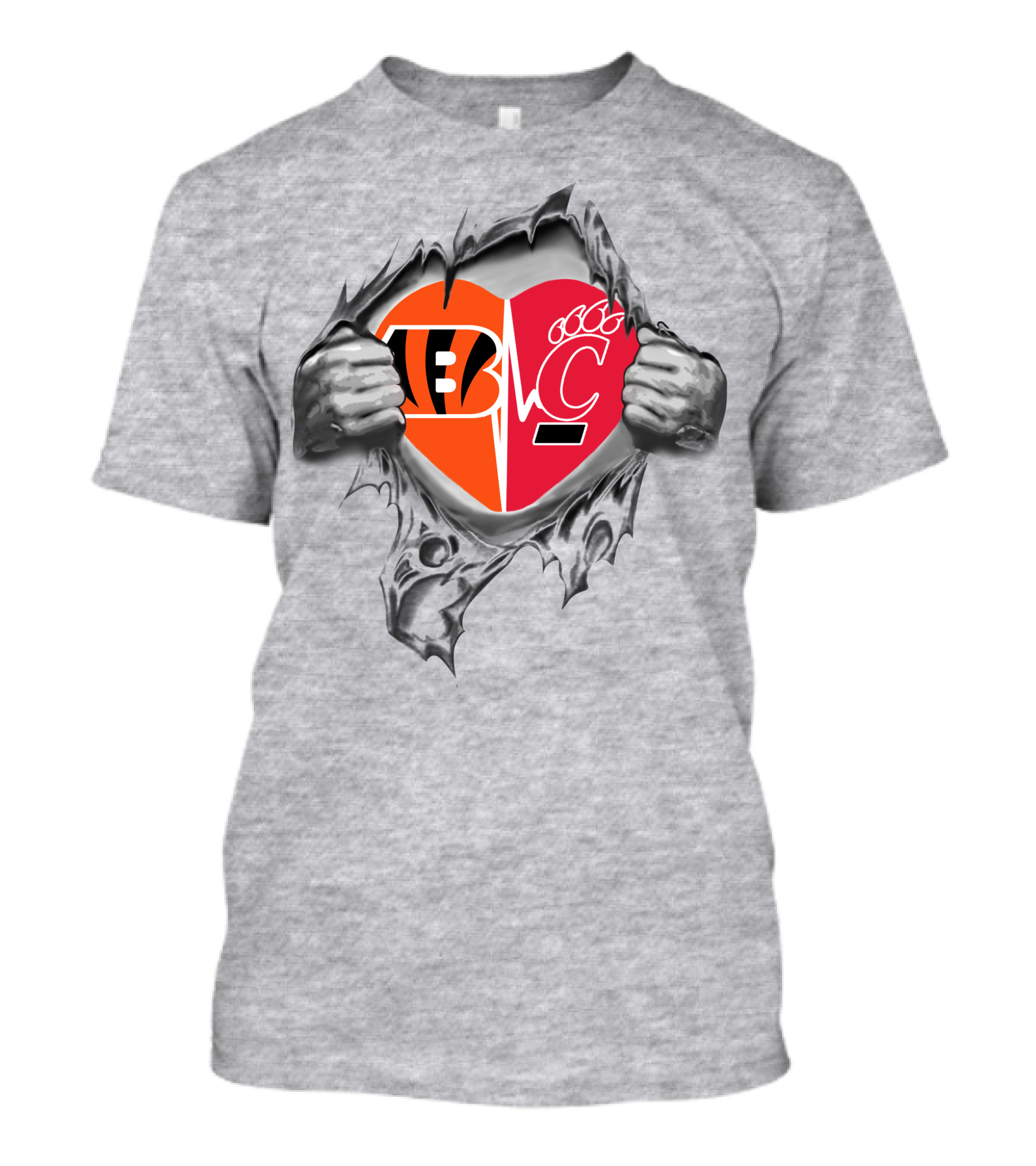 Bengals And Cincinnati Bearcats Split Heart Design It's In My Heart T-Shirt