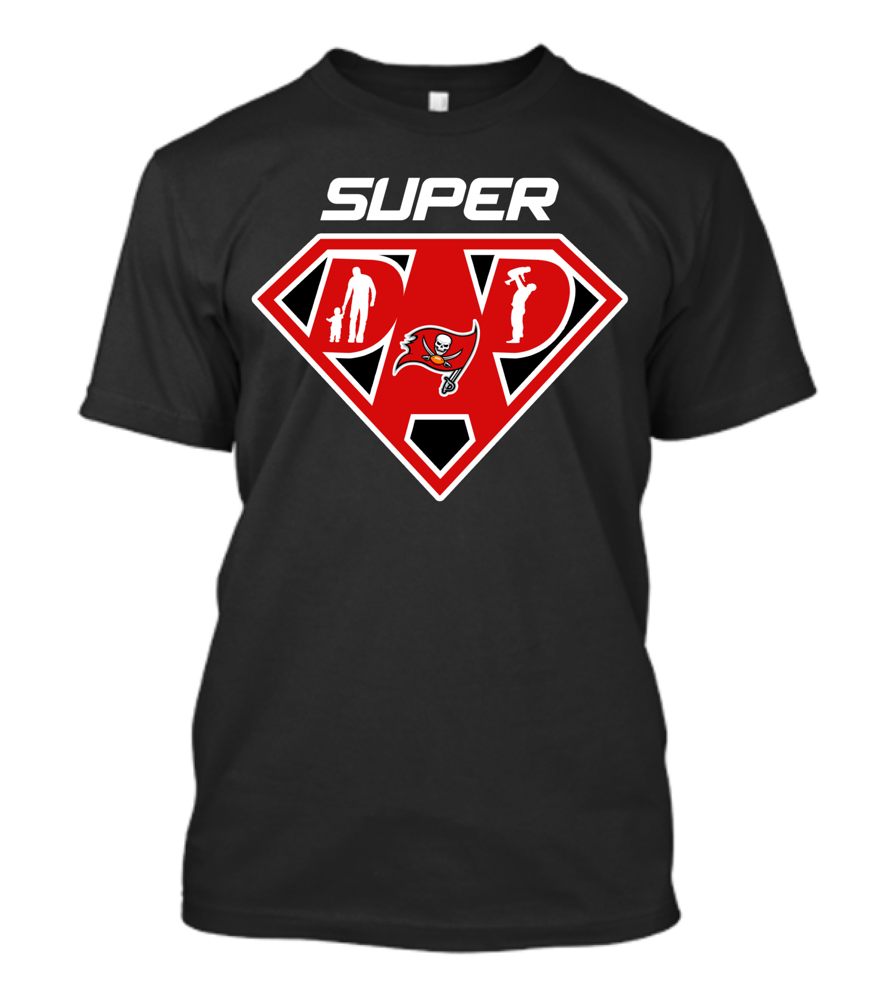 Tampa Bay Buccaneers Super Dad Emblem With Family And Tool Silhouettes T-Shirt