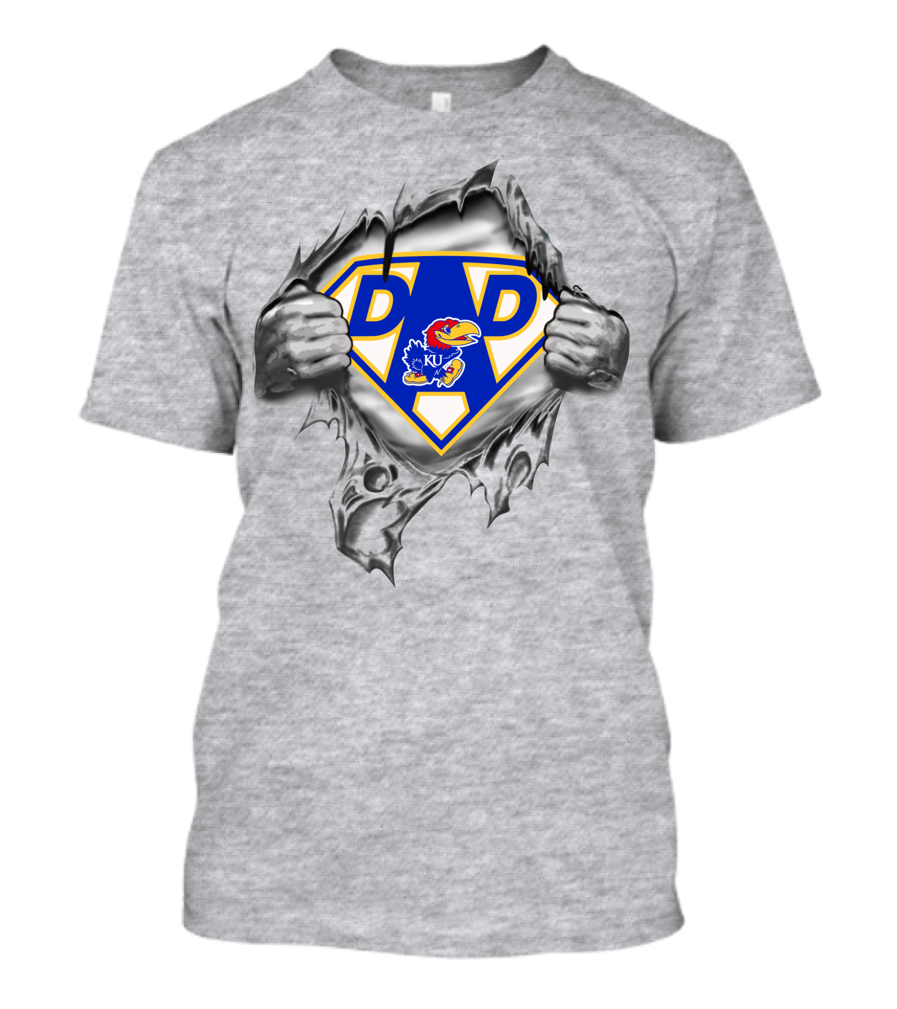 Kansas Jayhawks Super Dad '95 Ku Logo With Hands And Shield T-Shirt