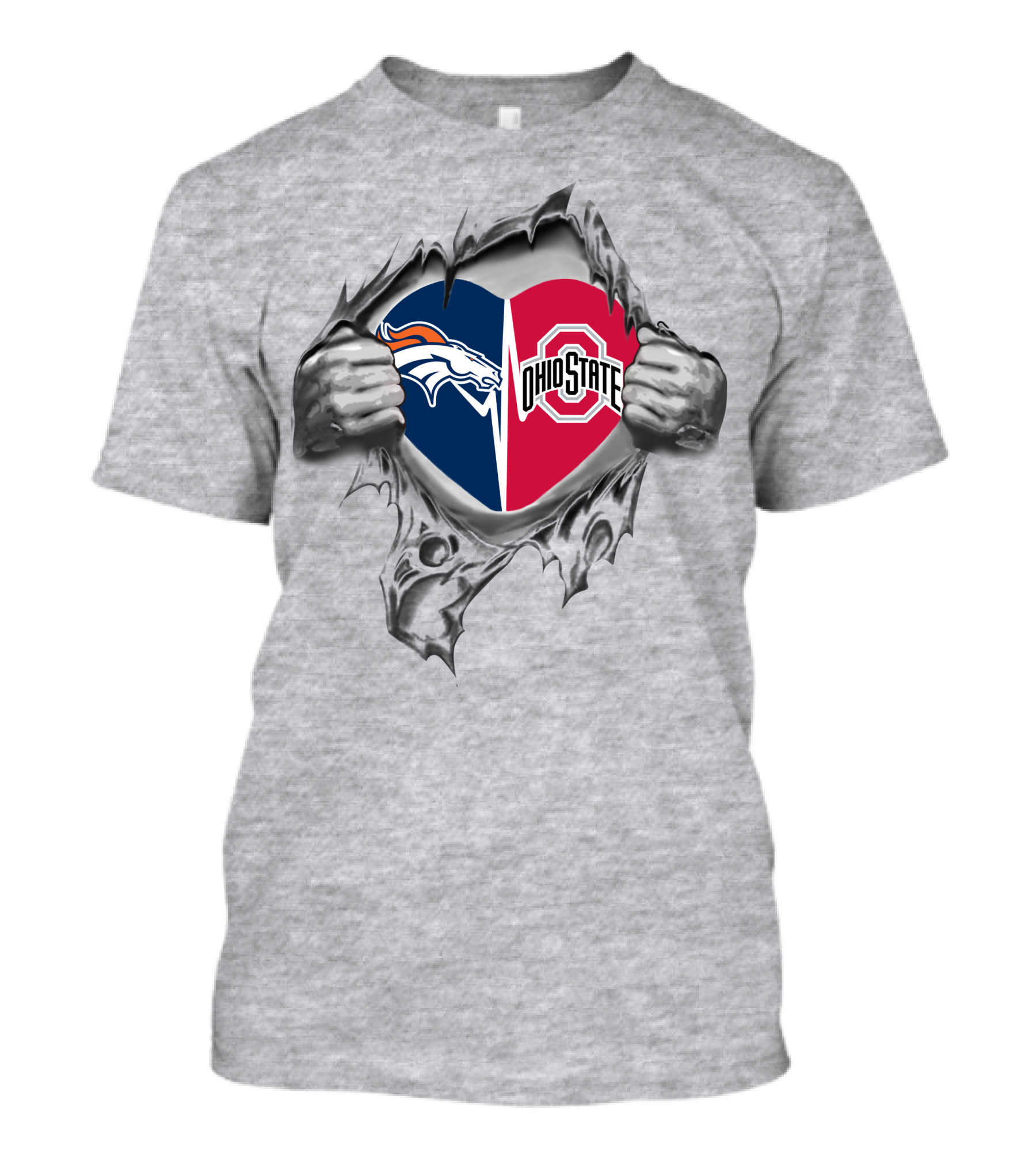 Broncos Ohio State Buckeyes Heart Logo Fusion T-Shirt