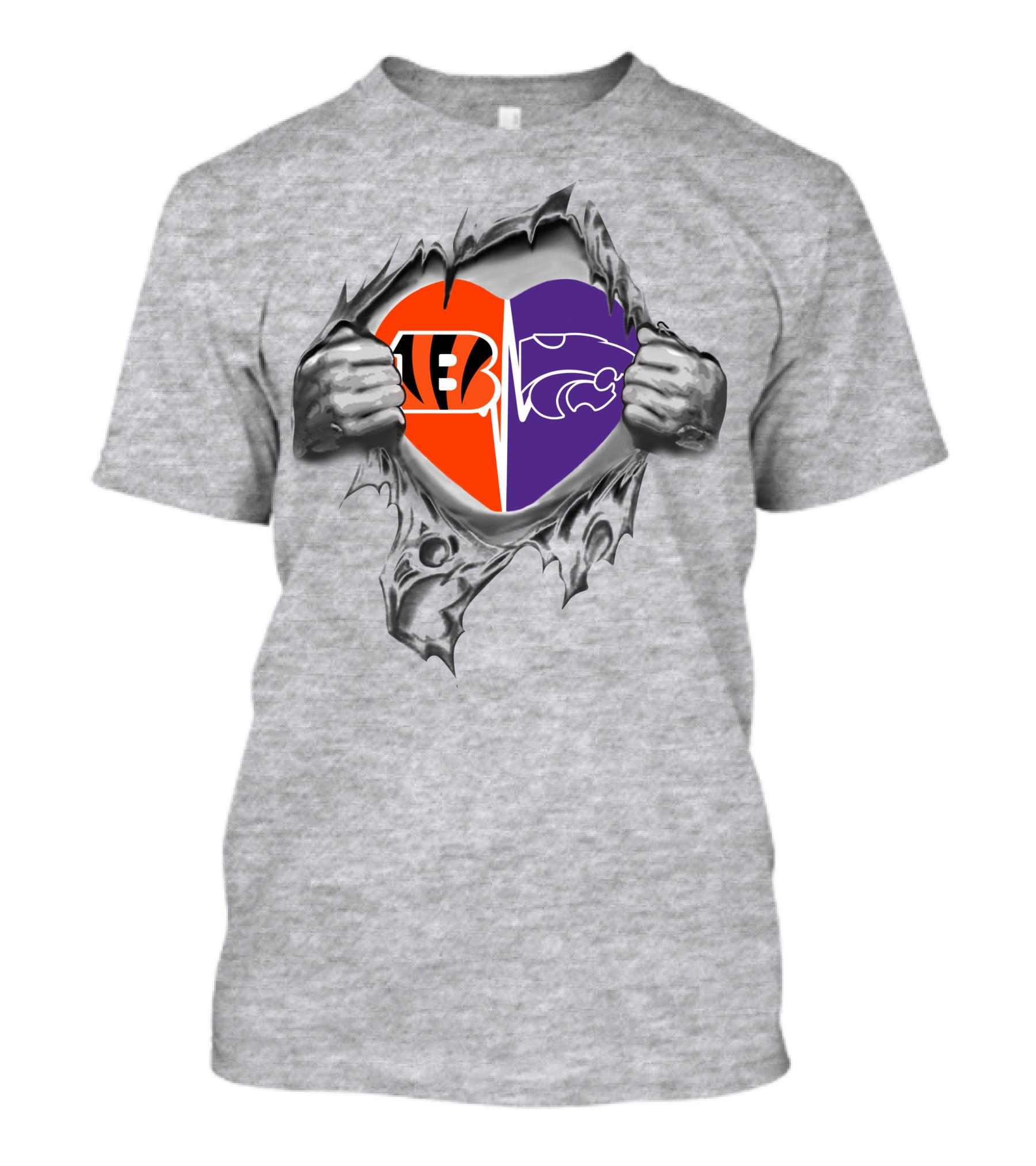 Bengals Kansas State Wildcats Heart Logo Fusion T-Shirt