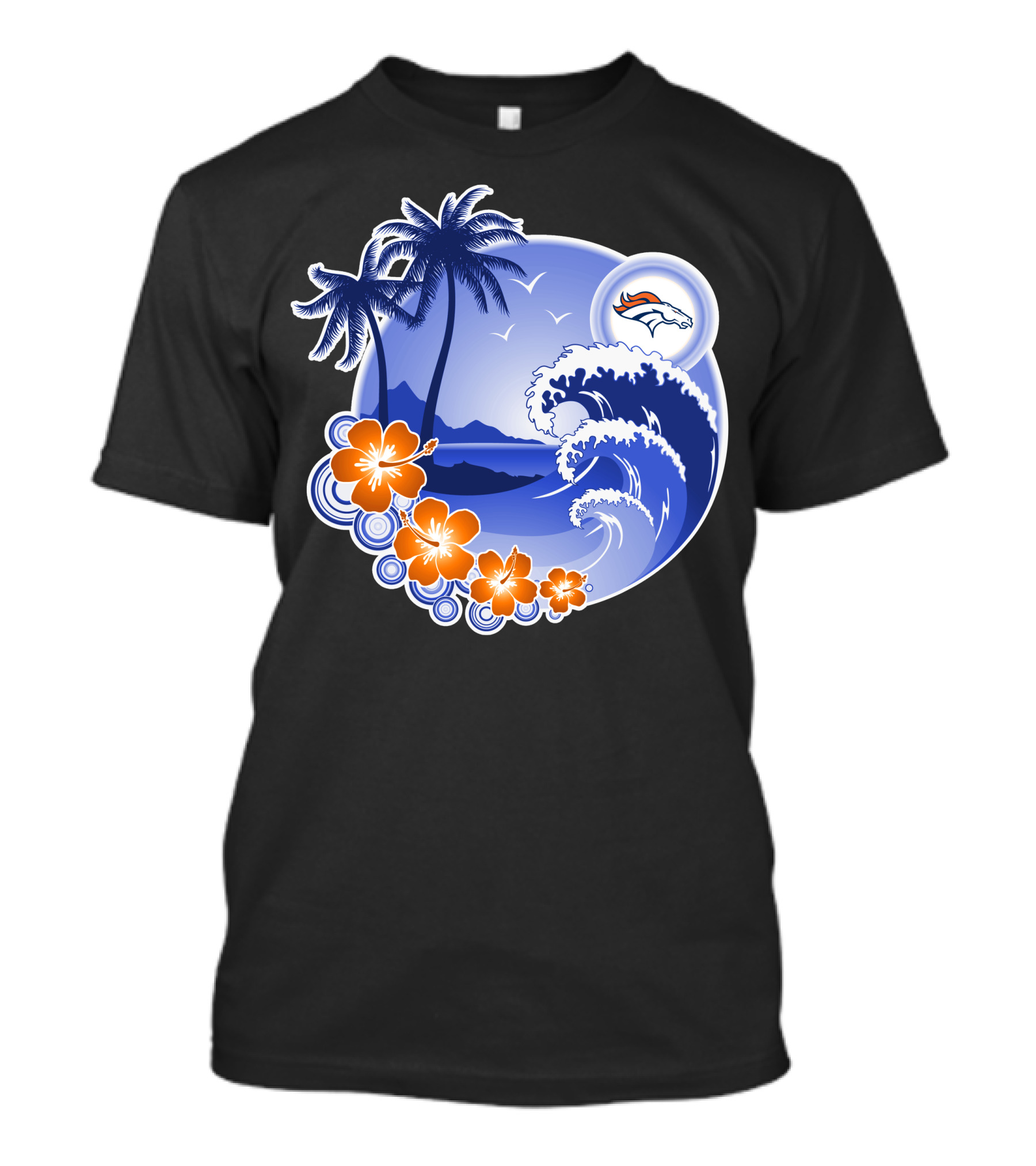 Denver Broncos Happy Holidays Tropical Beach Scene T-Shirt