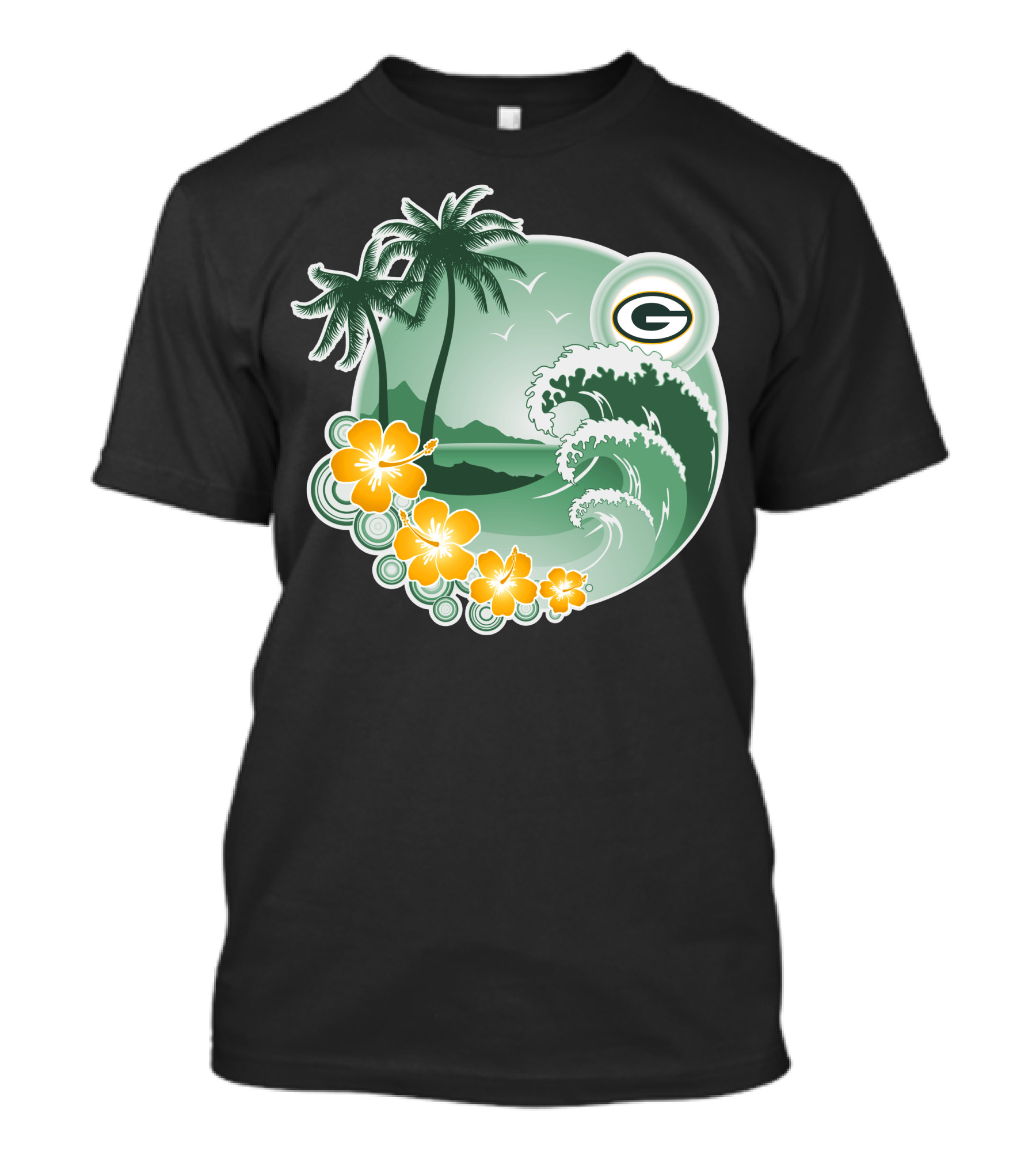 Green Bay Packers Tropical Wave Holiday Scene T-Shirt