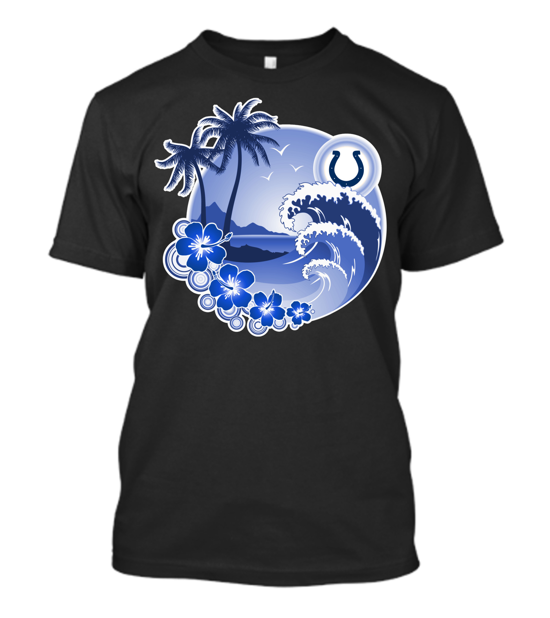 Indianapolis Colts Happy Holidays Wave And Palm Trees With Horseshoe T-Shirt