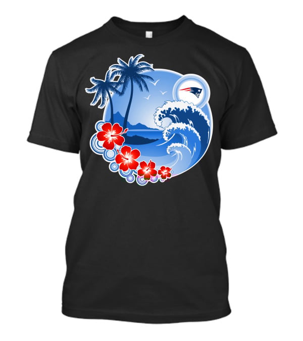 New England Patriots Tropical Beach Waves And Palm Trees Scene T-Shirt