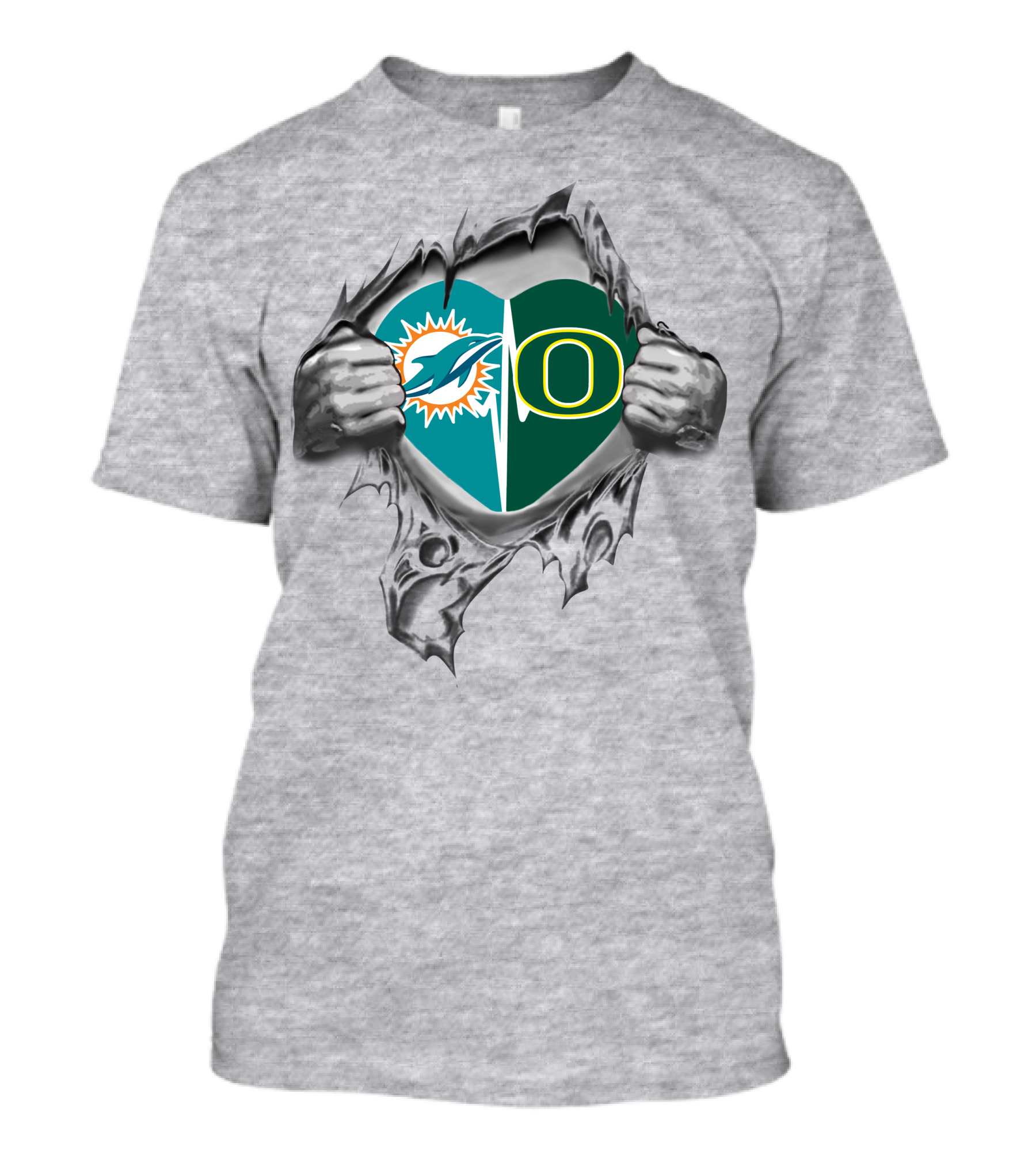 Dolphins Oregon Ducks Heart Logo Fusion Heritage T-Shirt