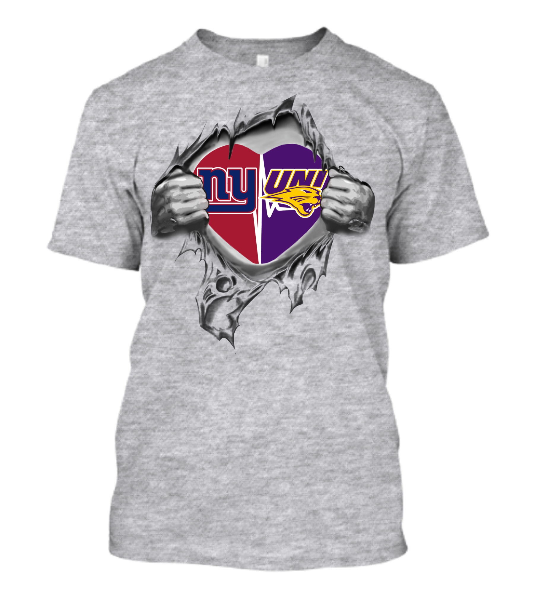 Nyy Giants Northern Iowa Panthers Heart Torn Open T-Shirt