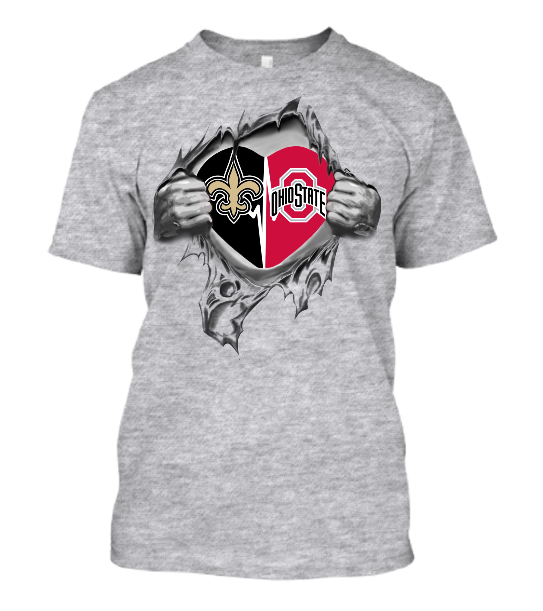Torn Heart Saints Logo And Ohio State Buckeyes Emblem Fusion T-Shirt