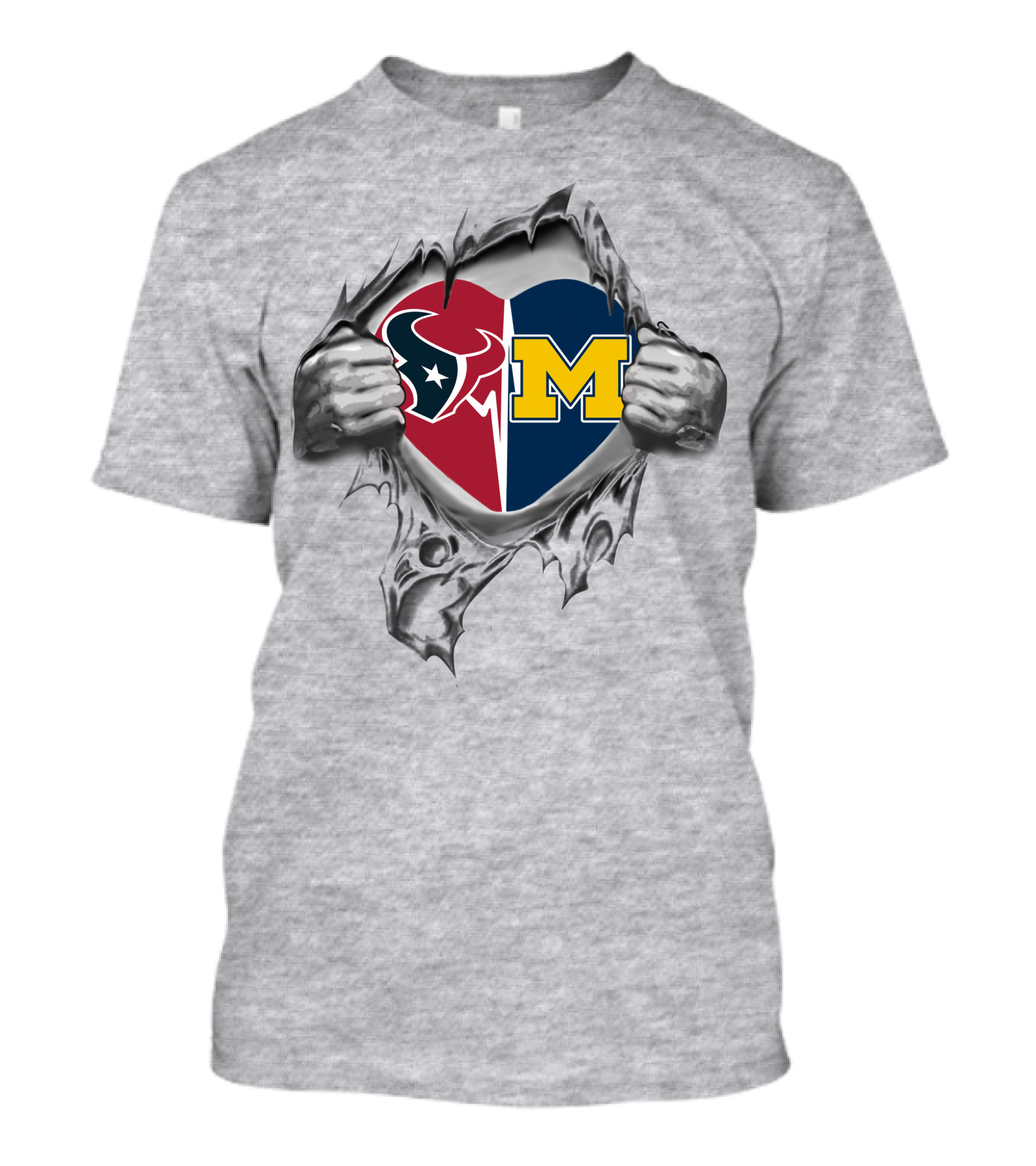 Texans Michigan Wolverines Heart Inside Revealed By Ripped Hands T-Shirt
