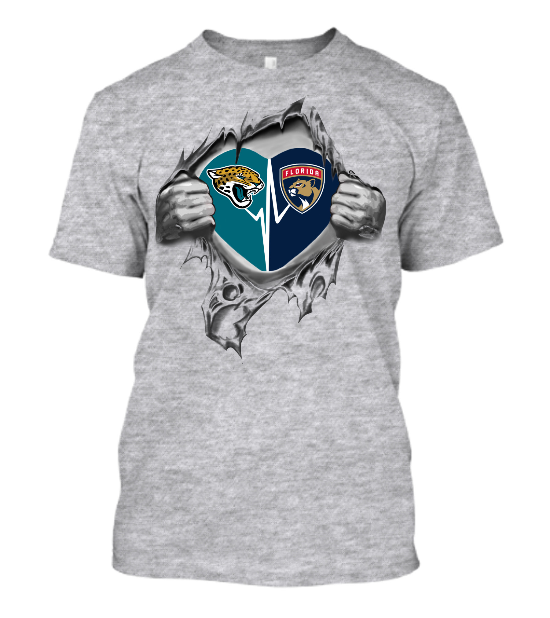 Jacksonville Jaguars Florida Panthers Heart Torn Fabric T-Shirt