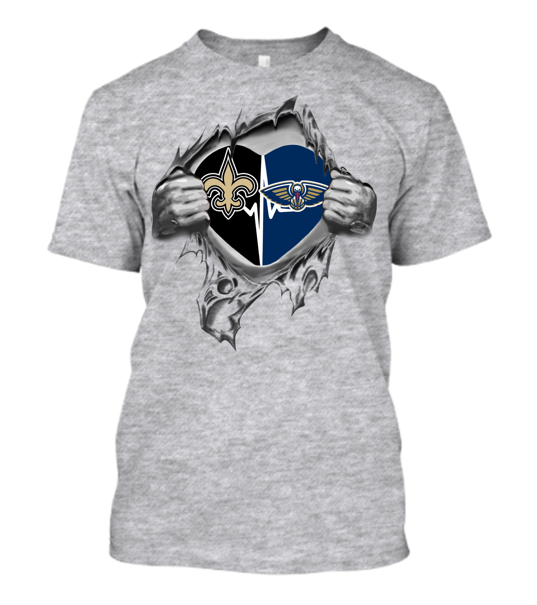 New Orleans Saints Pelicans Heartbeat Passion T-Shirt