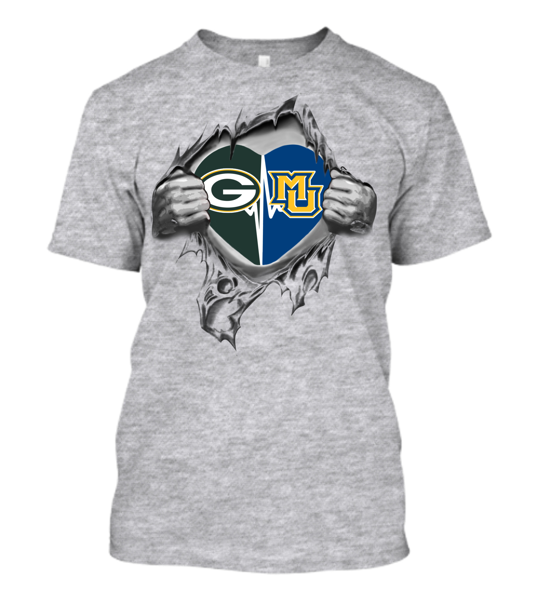Green Bay Packers Marquette Golden Eagles Heart Tear T-Shirt