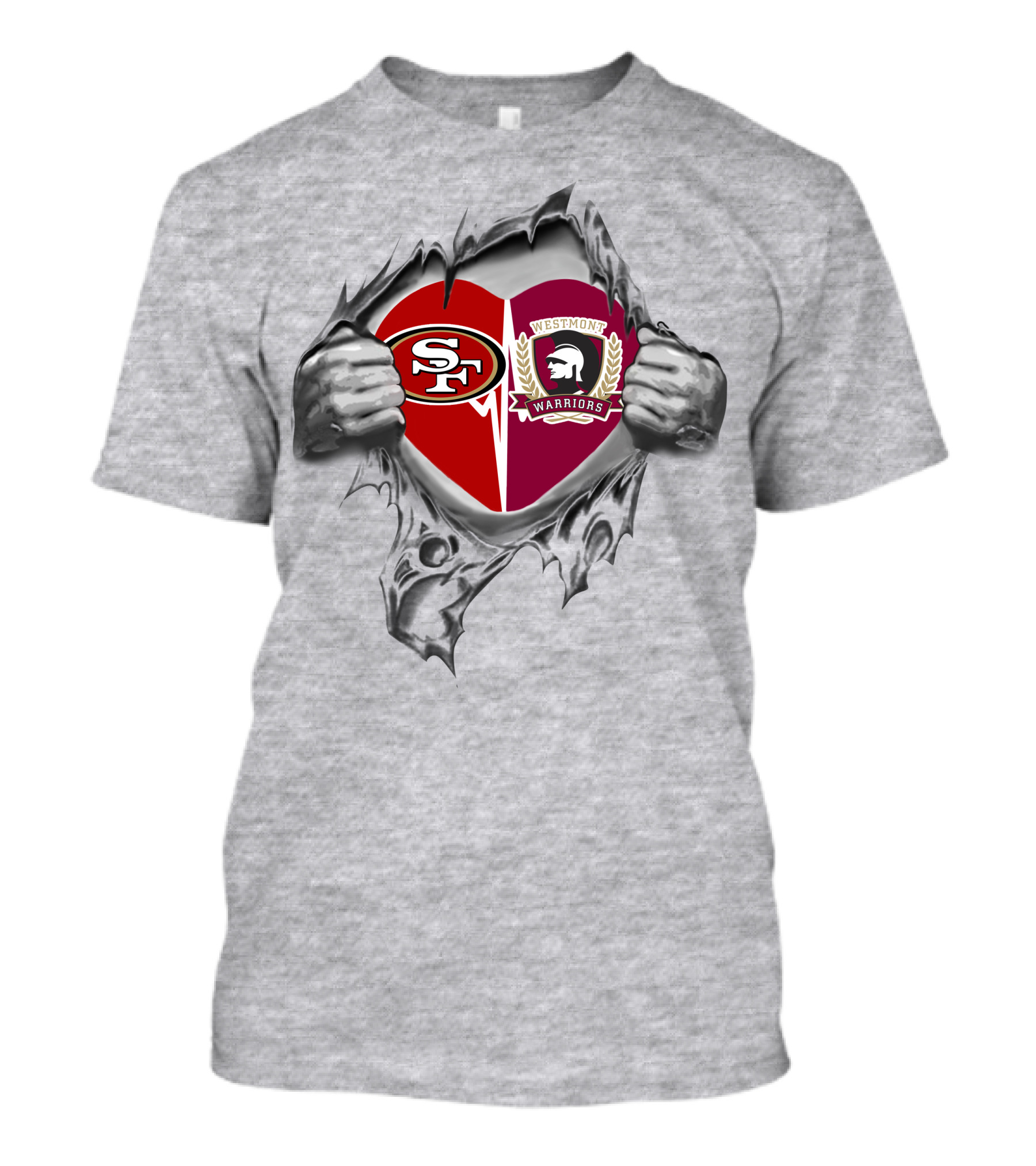 49ers Westmont Warriors Heart Symbol With Ripped T-Shirt