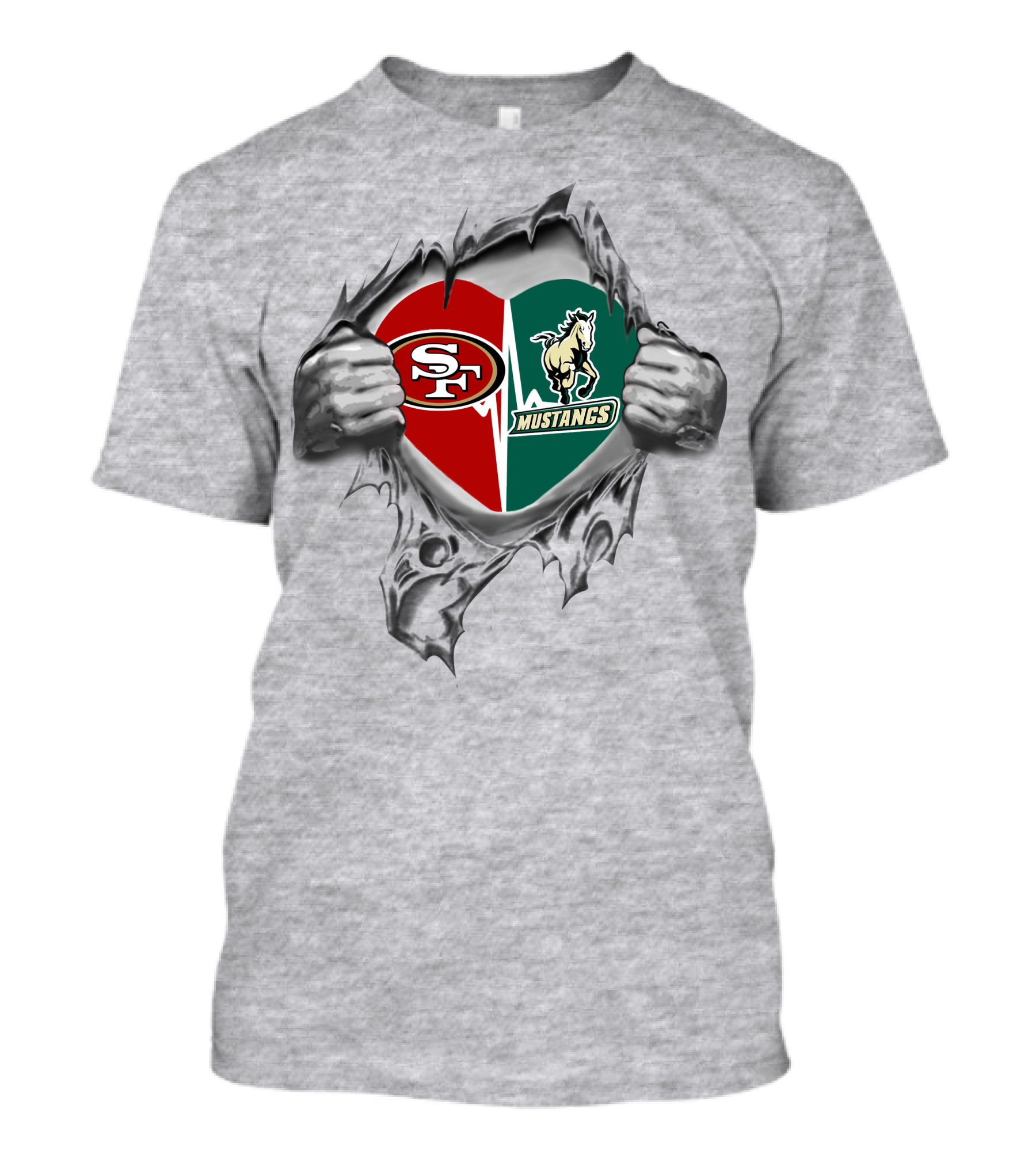 San Francisco 49ers Cal Poly Mustangs Heart Split Symbol T-Shirt